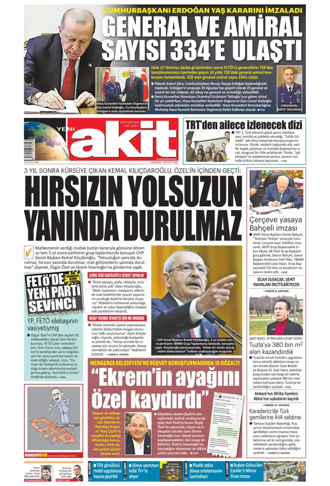 Yeni Akit Gazetesi gazetesi 05 Ağustos 2026 manşeti
