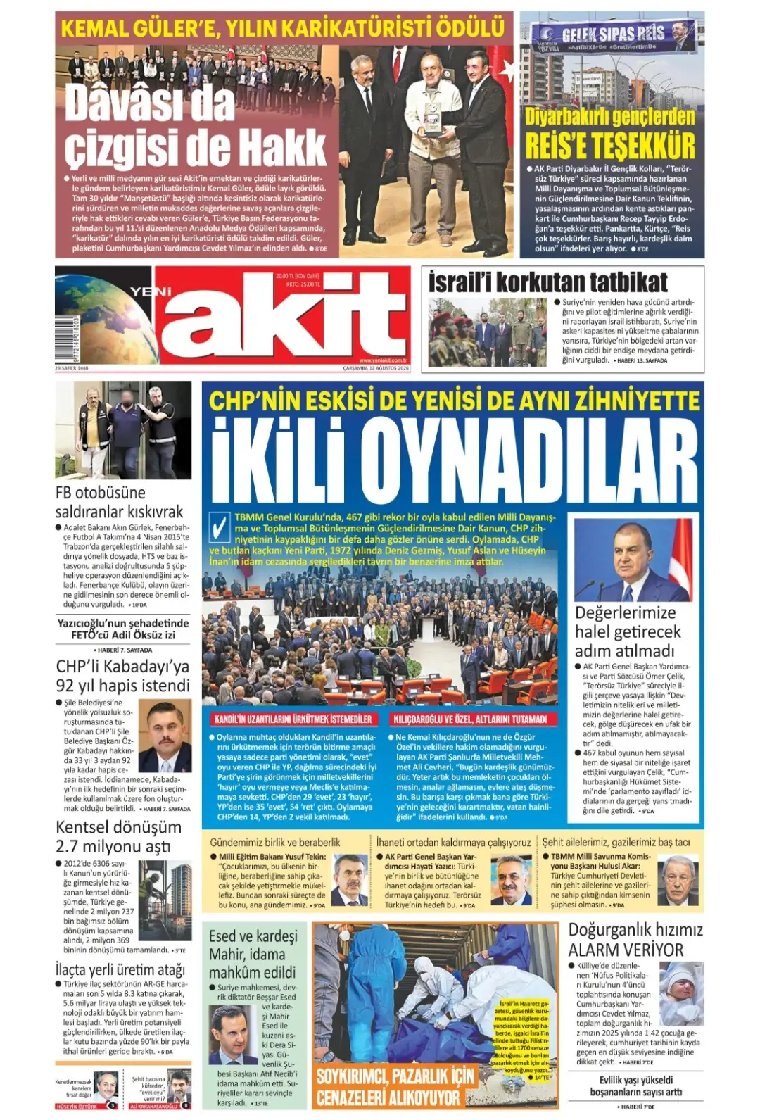Yeni Akit Gazetesi gazetesi 12 Ağustos 2026 manşeti