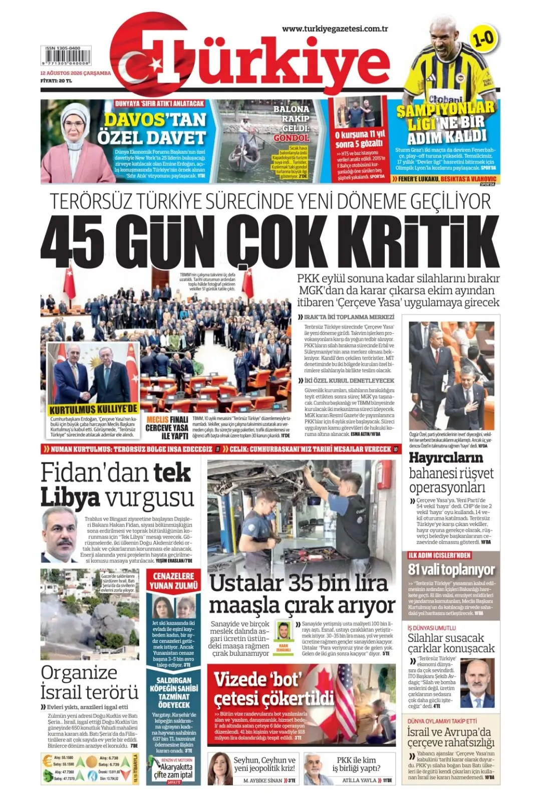 Türkiye Gazetesi gazetesi 12 Ağustos 2026 manşeti