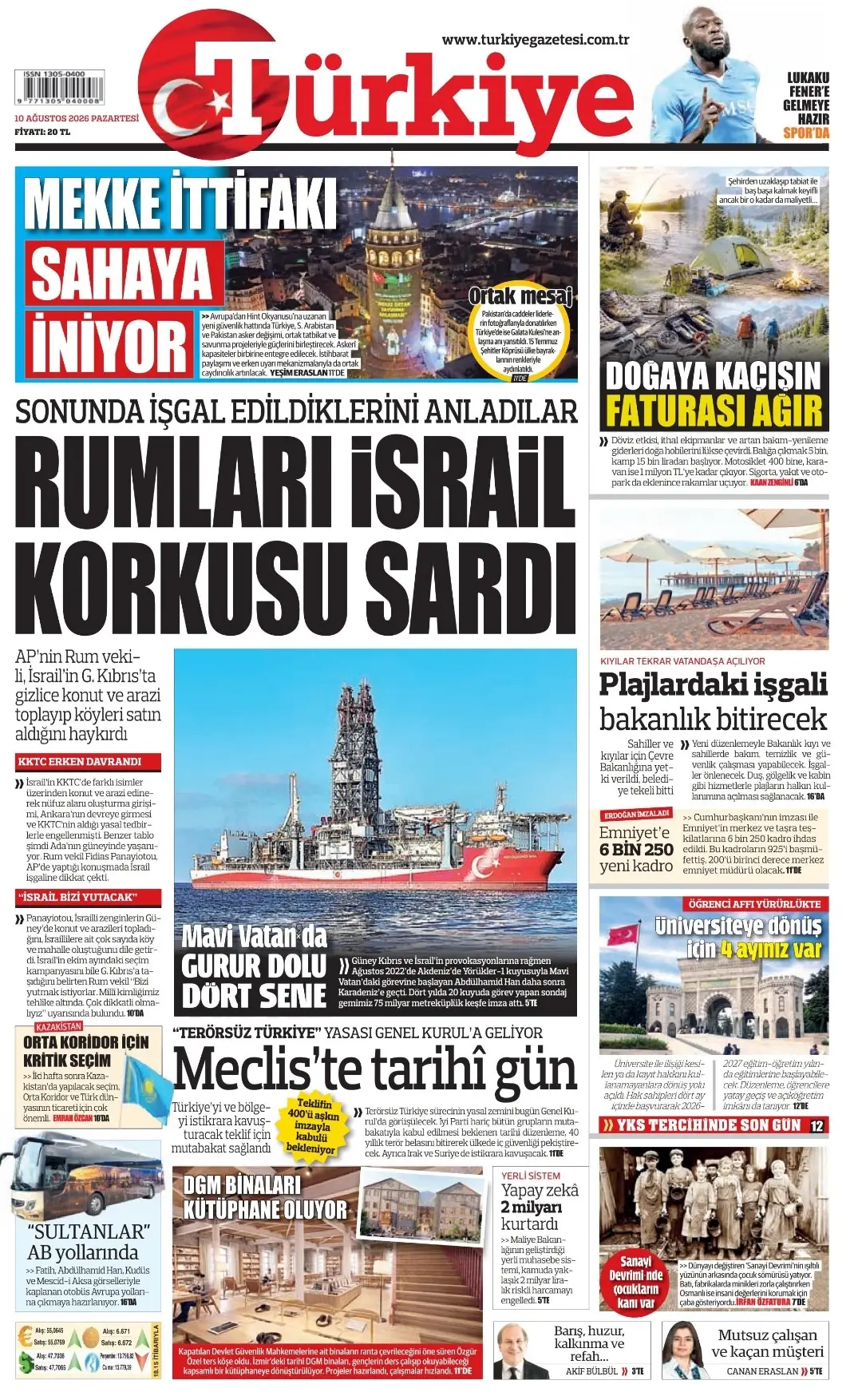 Türkiye Gazetesi gazetesi 10 Ağustos 2026 manşeti
