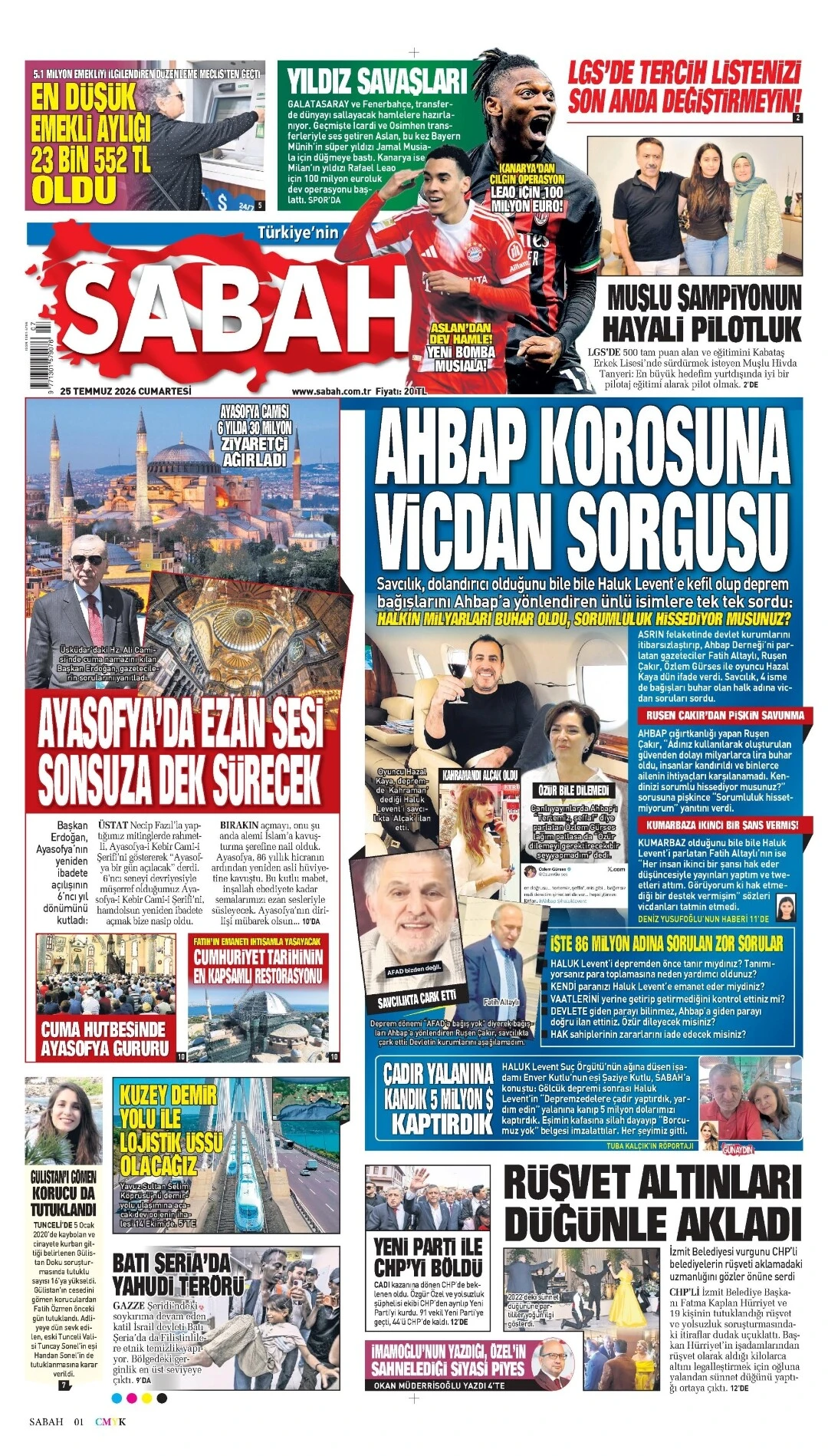 Sabah Gazetesi gazetesi 25 Temmuz 2026 manşeti