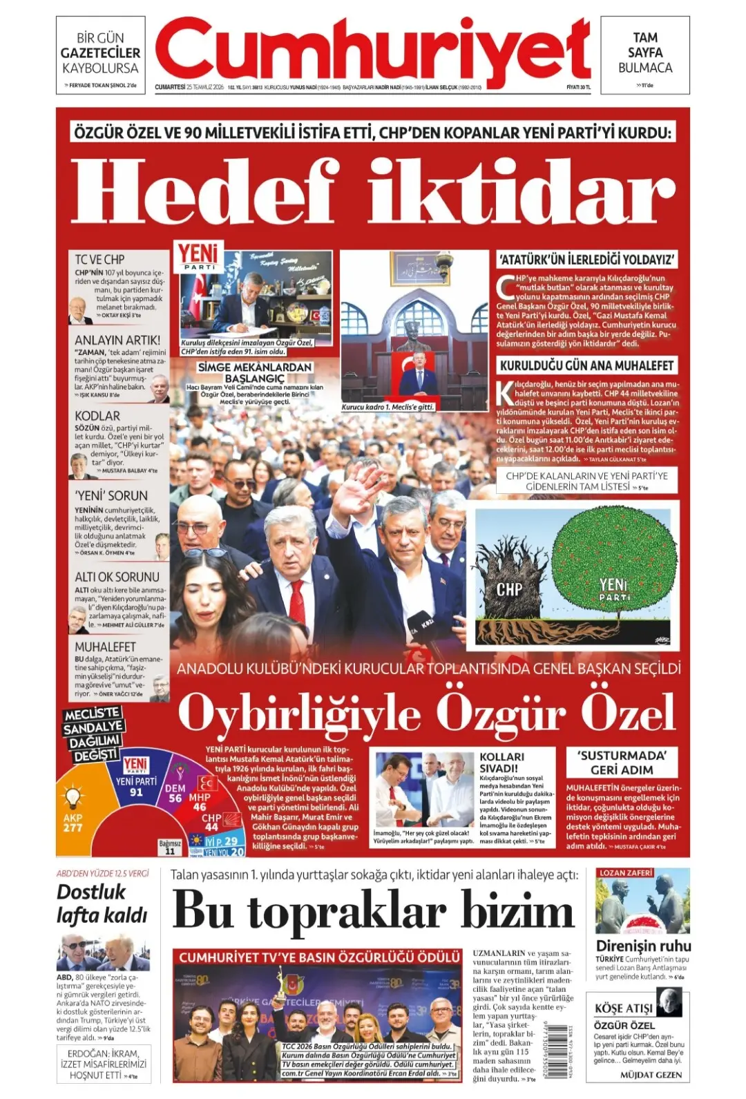 Cumhuriyet Gazetesi gazetesi 25 Temmuz 2026 manşeti