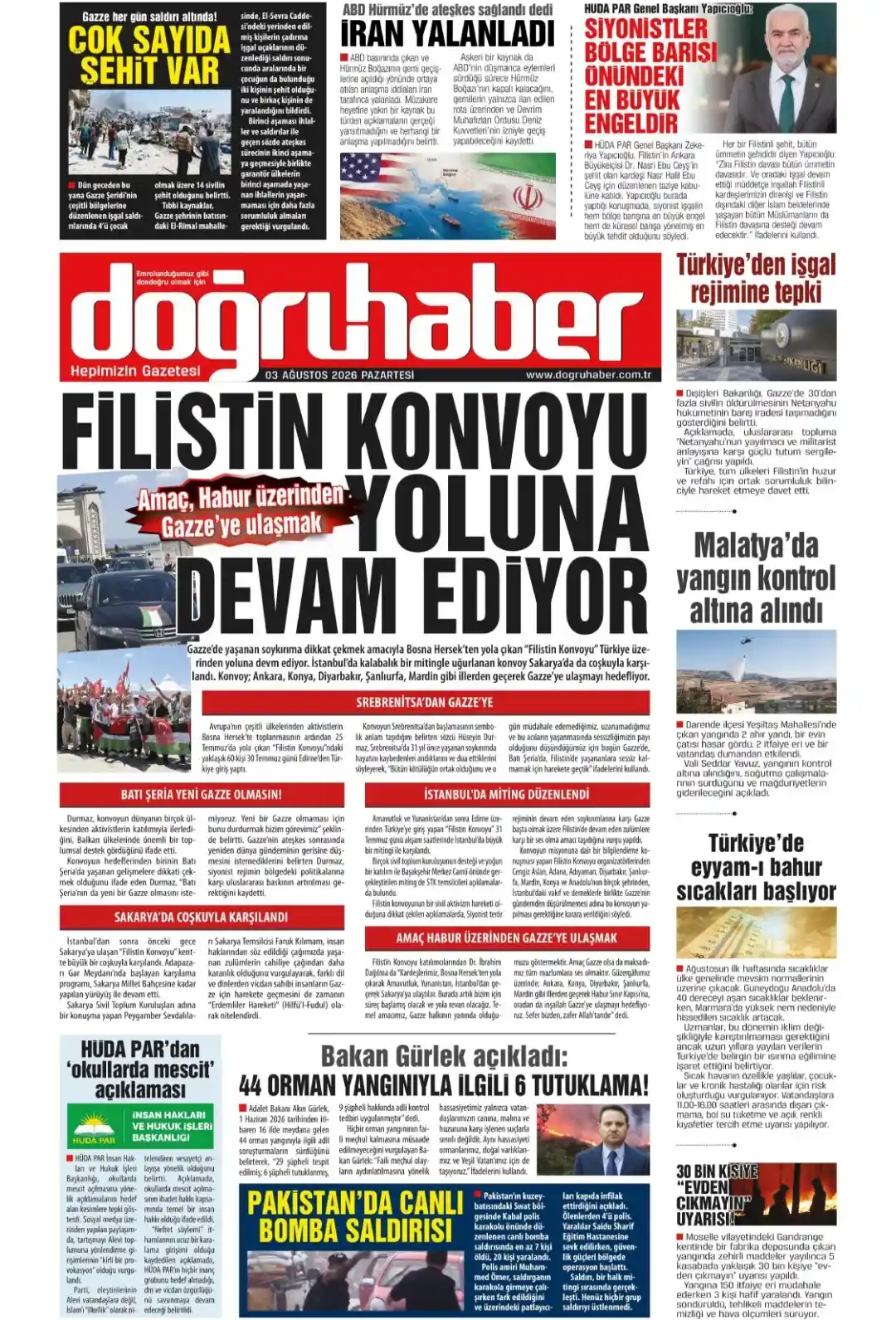 Doğruhaber Gazetesi gazetesi 03 Ağustos 2026 manşeti