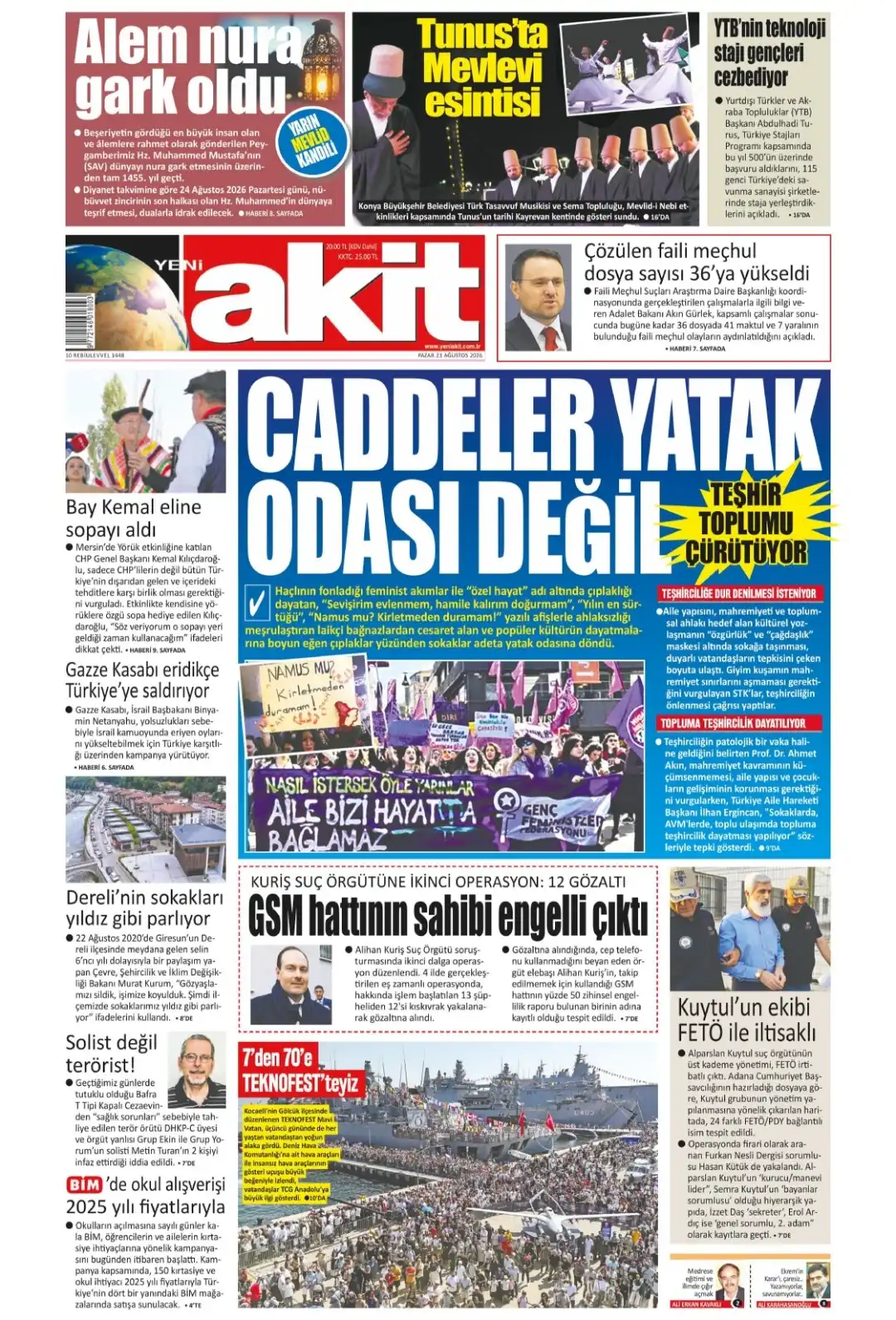 Yeni Akit Gazetesi gazetesi 23 Ağustos 2026 manşeti