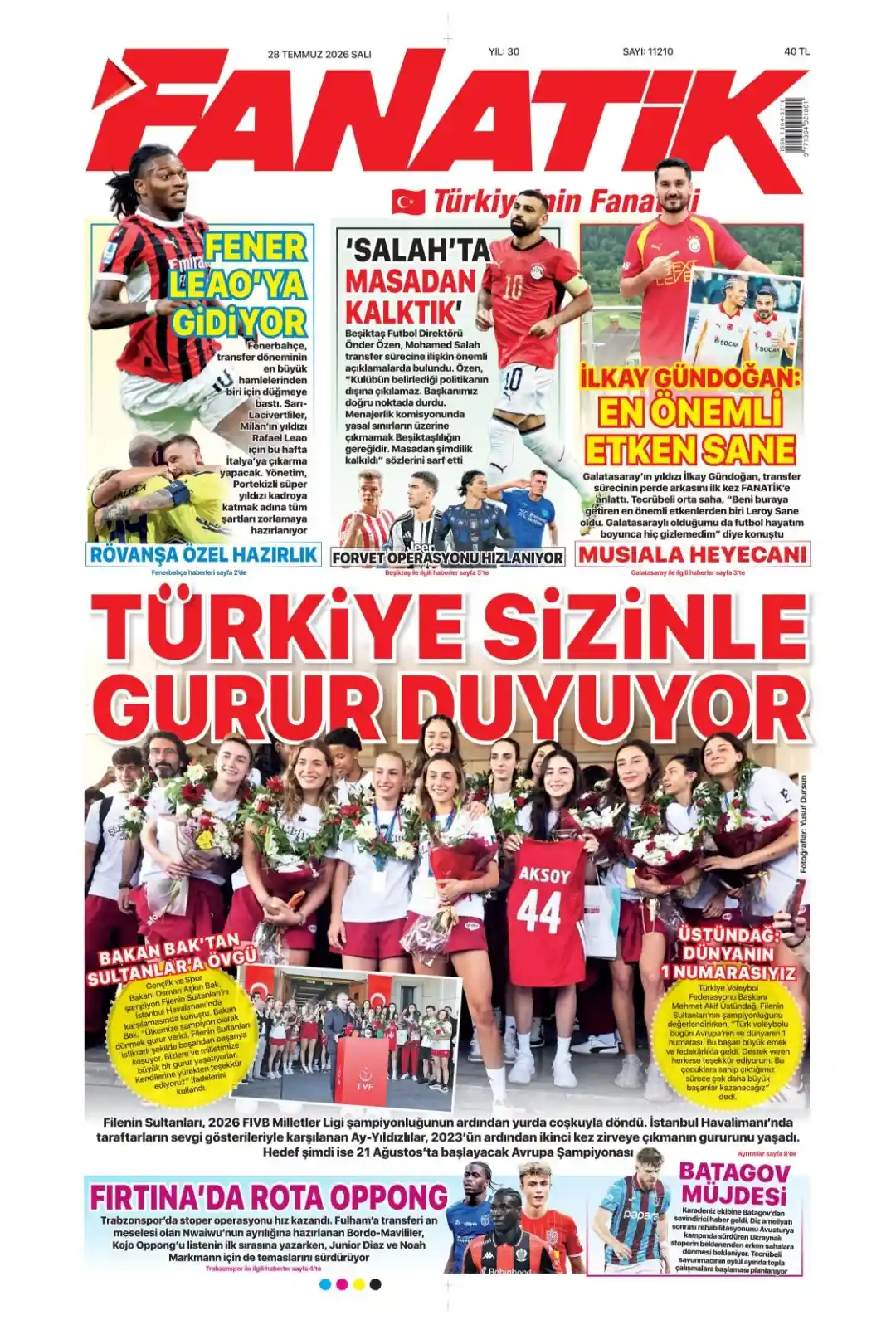Fanatik Gazetesi gazetesi 28 Temmuz 2026 manşeti