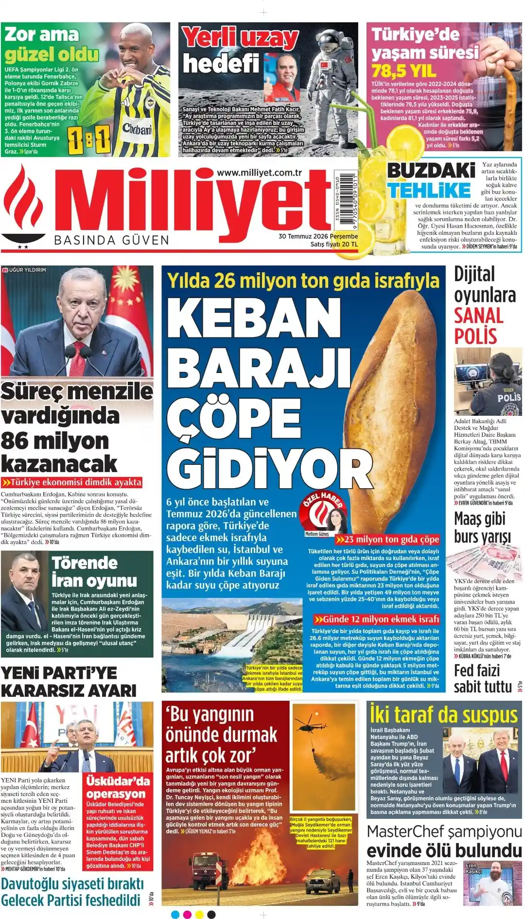 Milliyet Gazetesi gazetesi 30 Temmuz 2026 manşeti