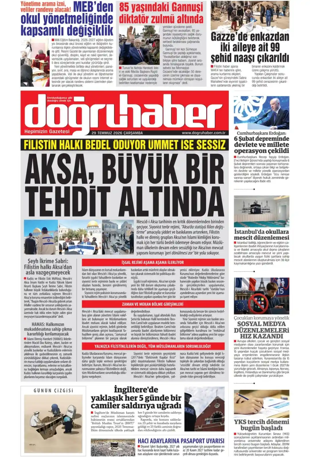 Doğruhaber Gazetesi gazetesi 29 Temmuz 2026 manşeti