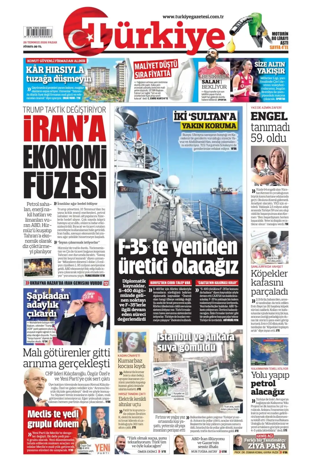 Türkiye Gazetesi gazetesi 26 Temmuz 2026 manşeti