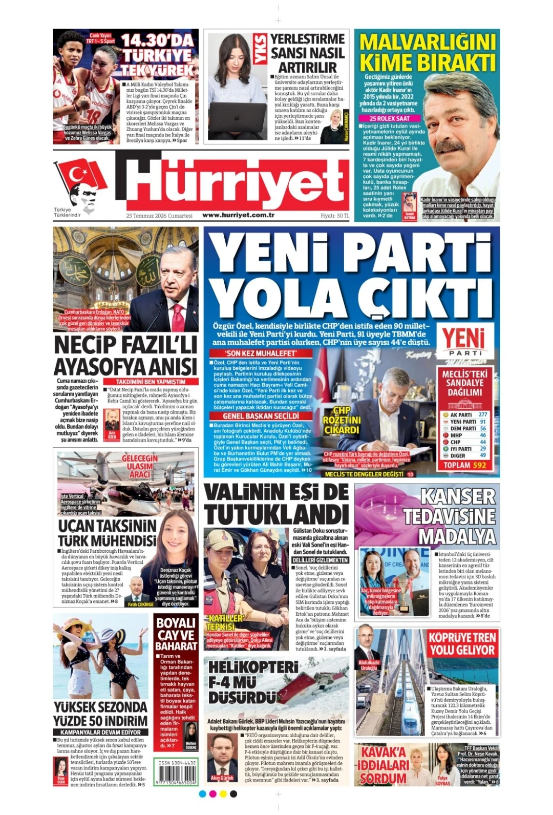 Hürriyet Gazetesi gazetesi 25 Temmuz 2026 manşeti