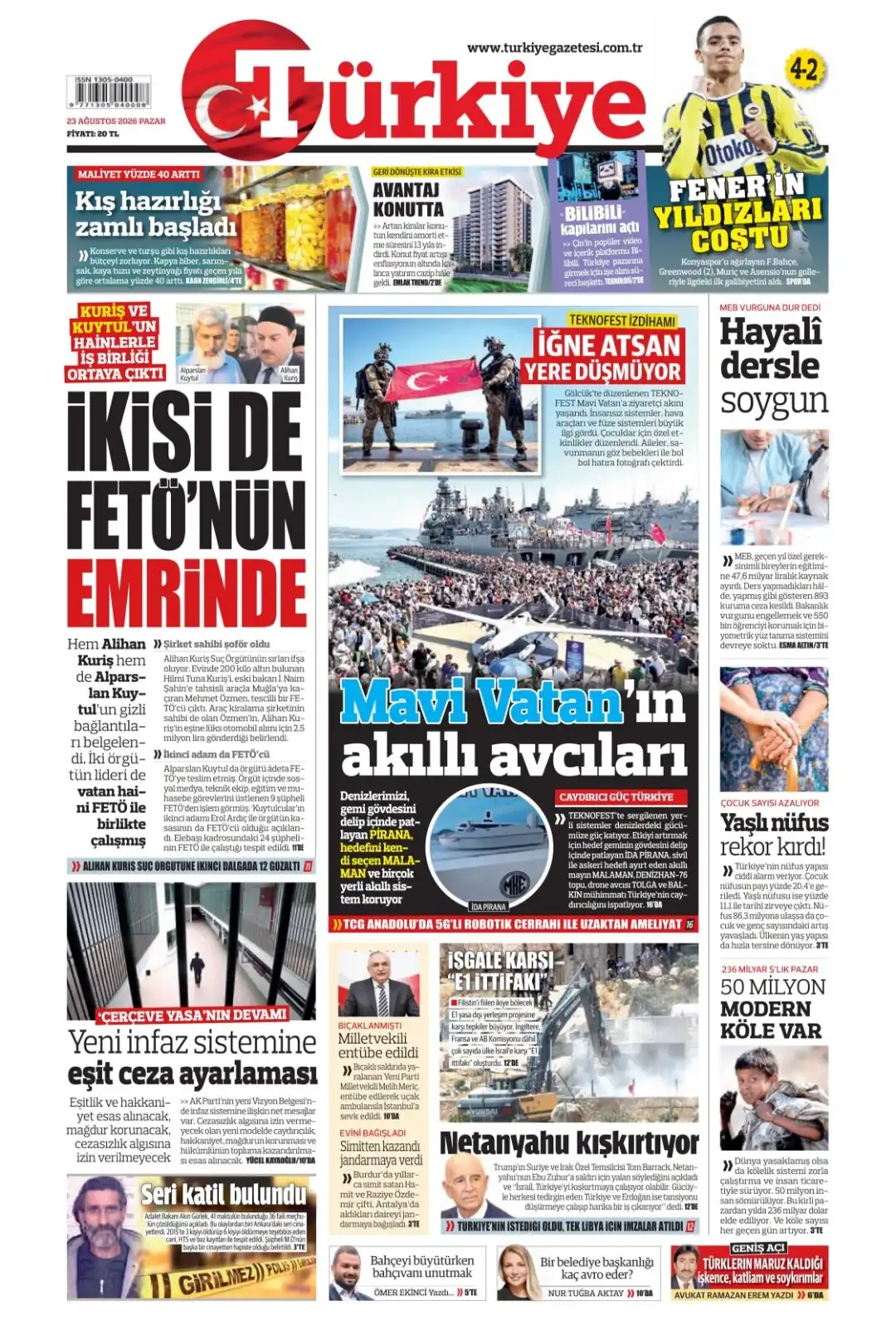 Türkiye Gazetesi gazetesi 23 Ağustos 2026 manşeti