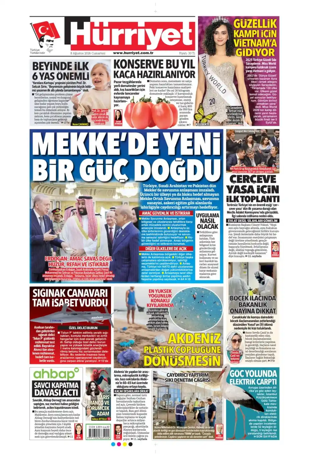 Hürriyet Gazetesi gazetesi 08 Ağustos 2026 manşeti
