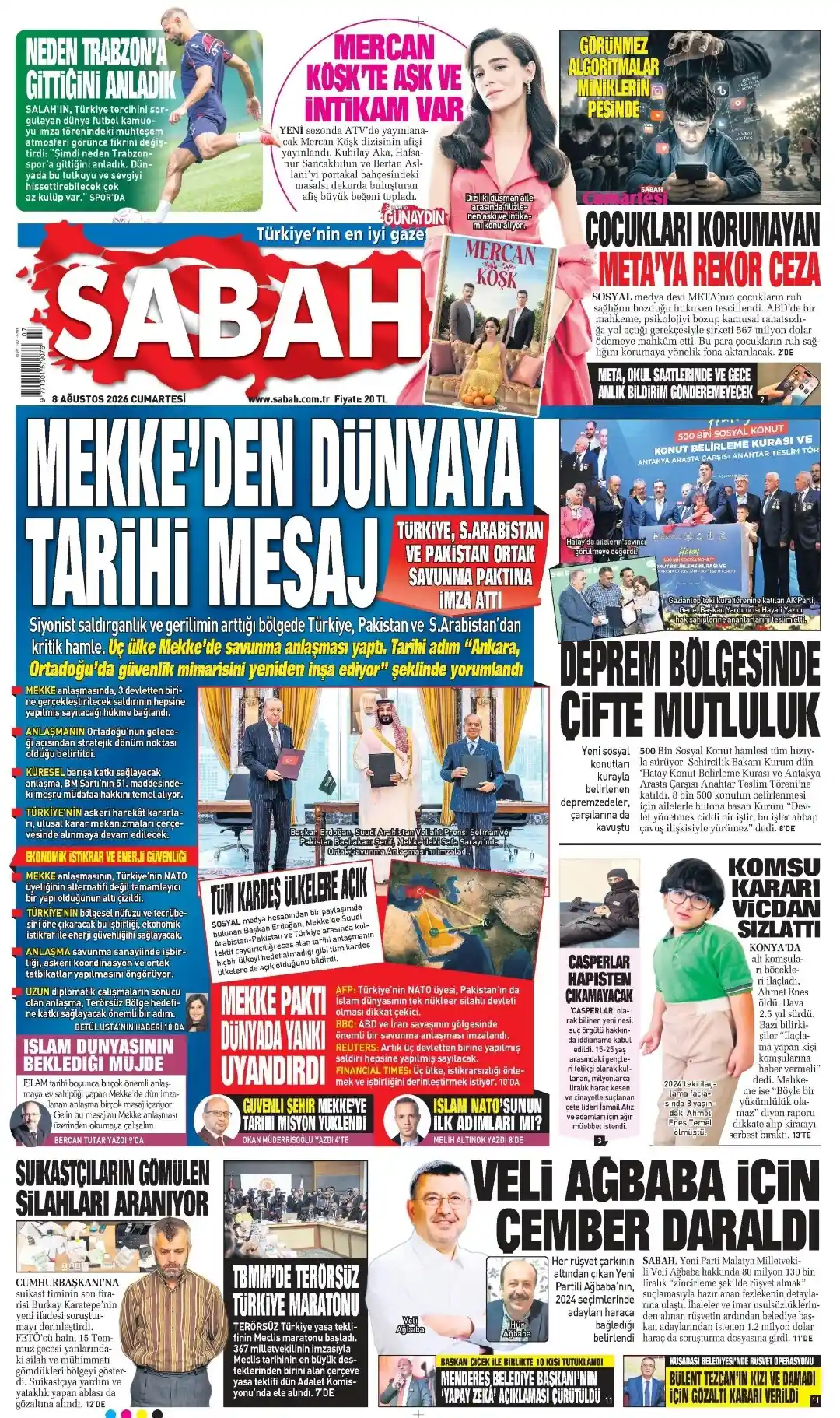 Sabah Gazetesi gazetesi 08 Ağustos 2026 manşeti