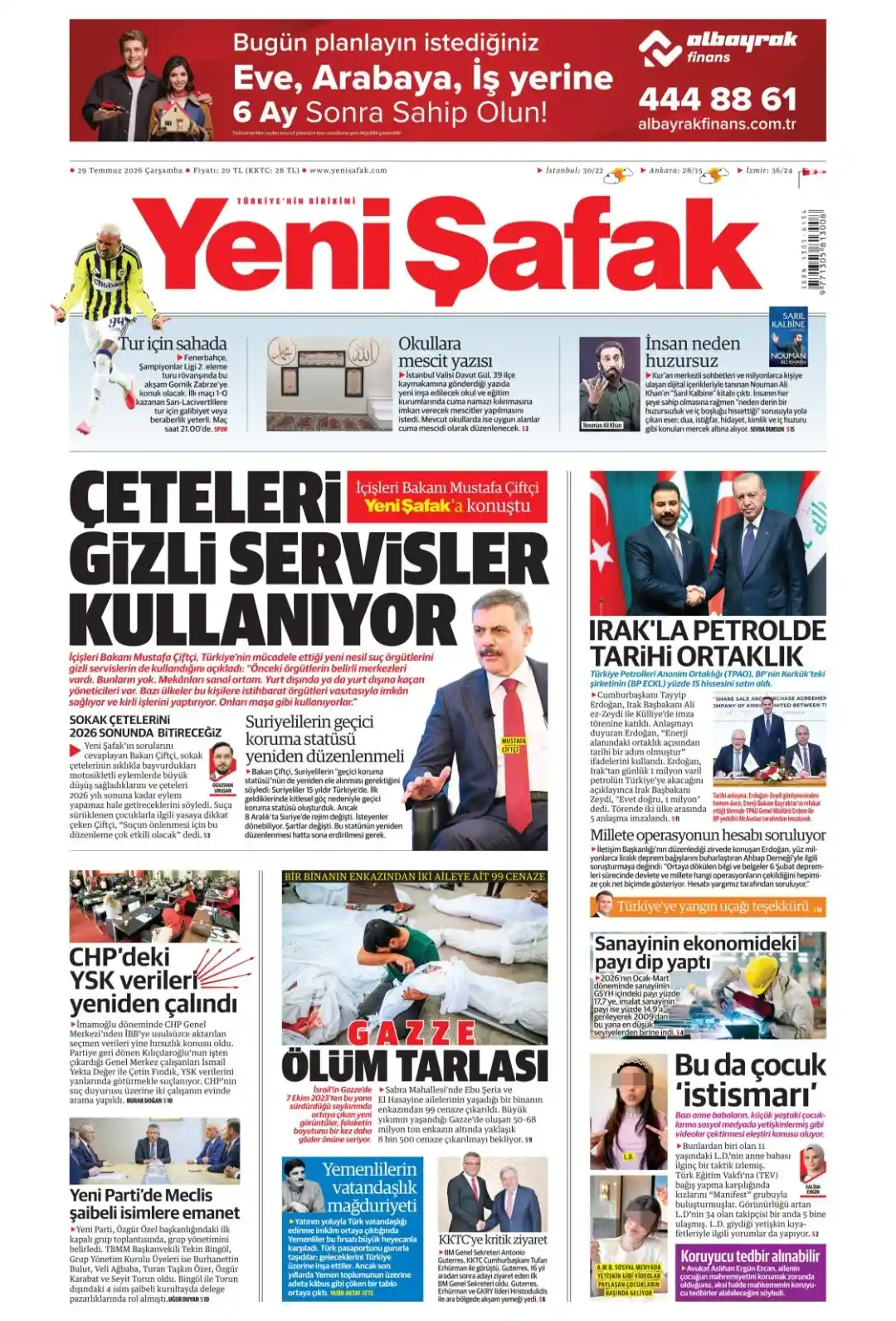 Yeni Şafak Gazetesi gazetesi 29 Temmuz 2026 manşeti
