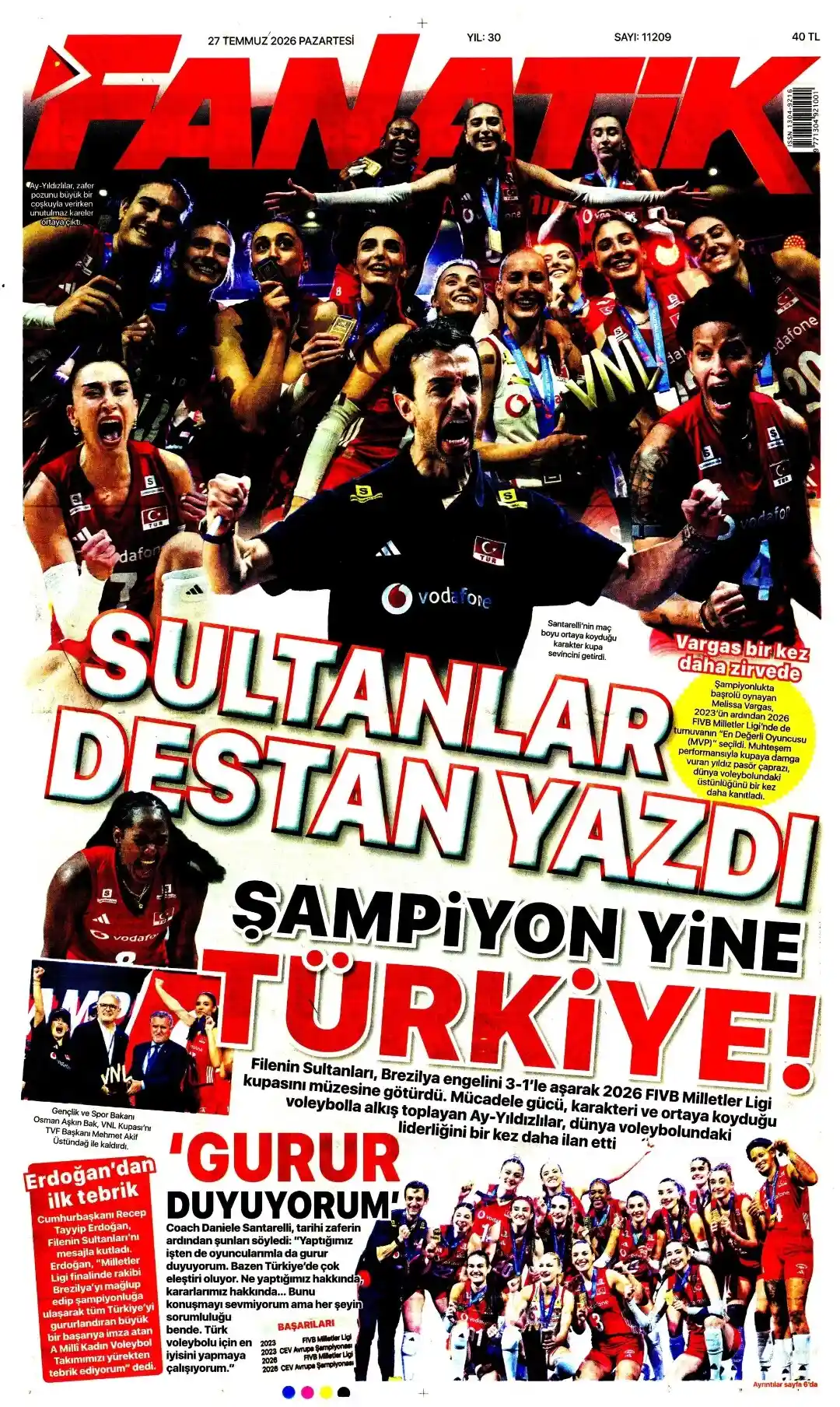 Fanatik Gazetesi gazetesi 27 Temmuz 2026 manşeti