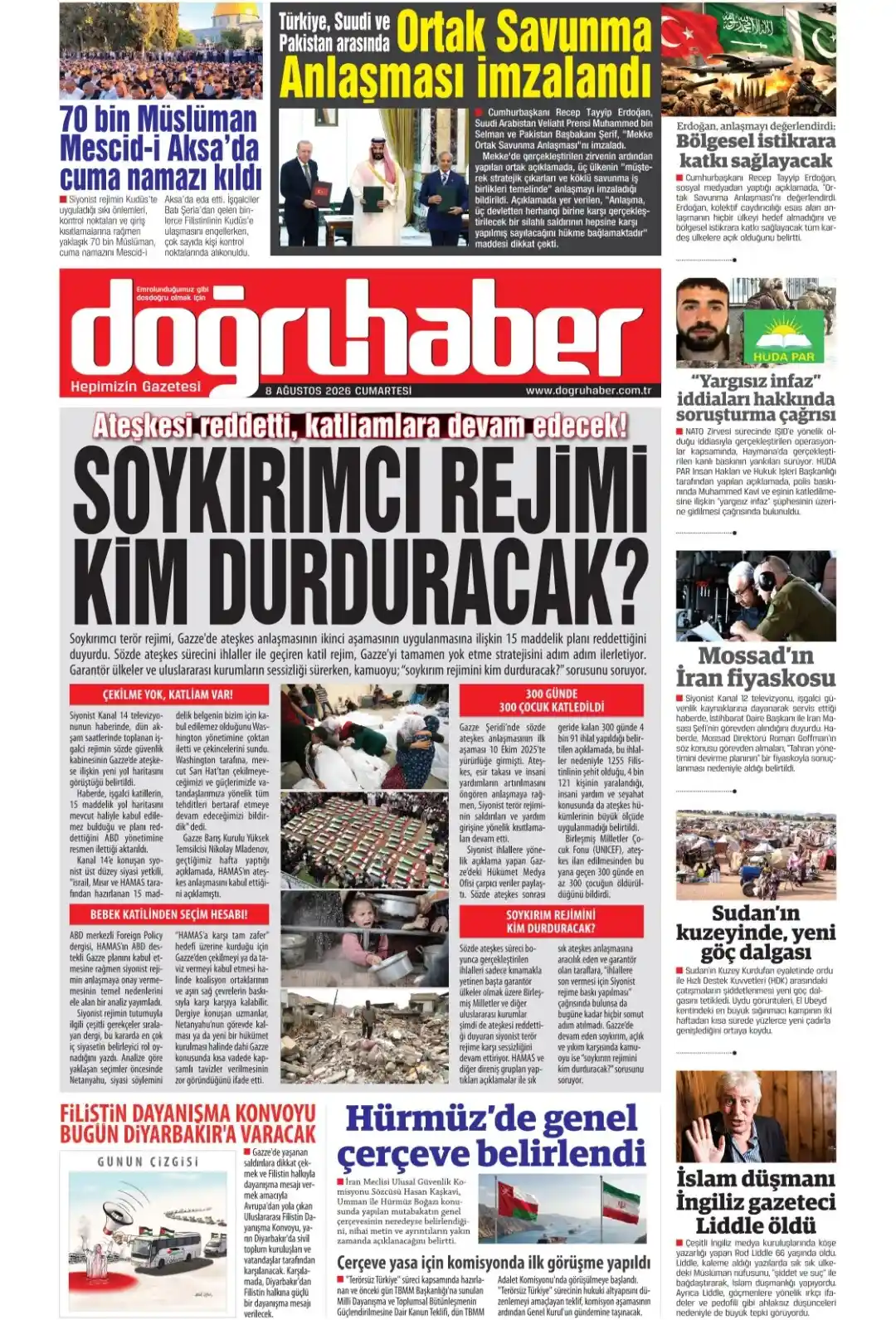 Doğruhaber Gazetesi gazetesi 08 Ağustos 2026 manşeti