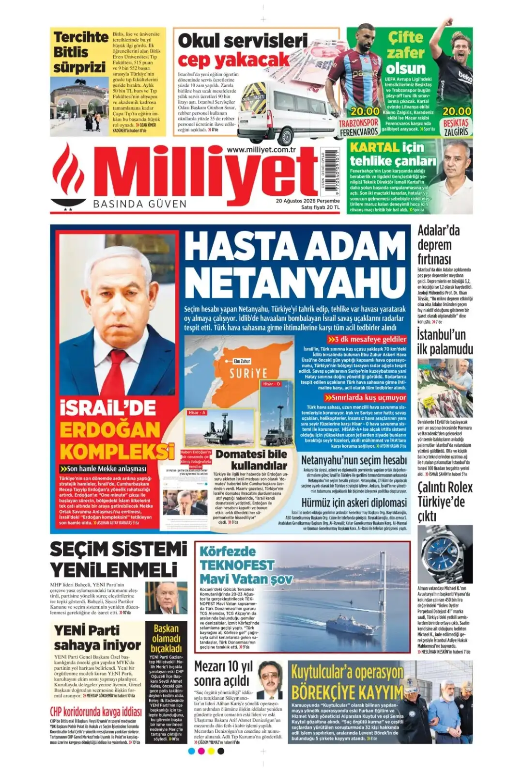 Milliyet Gazetesi gazetesi 20 Ağustos 2026 manşeti