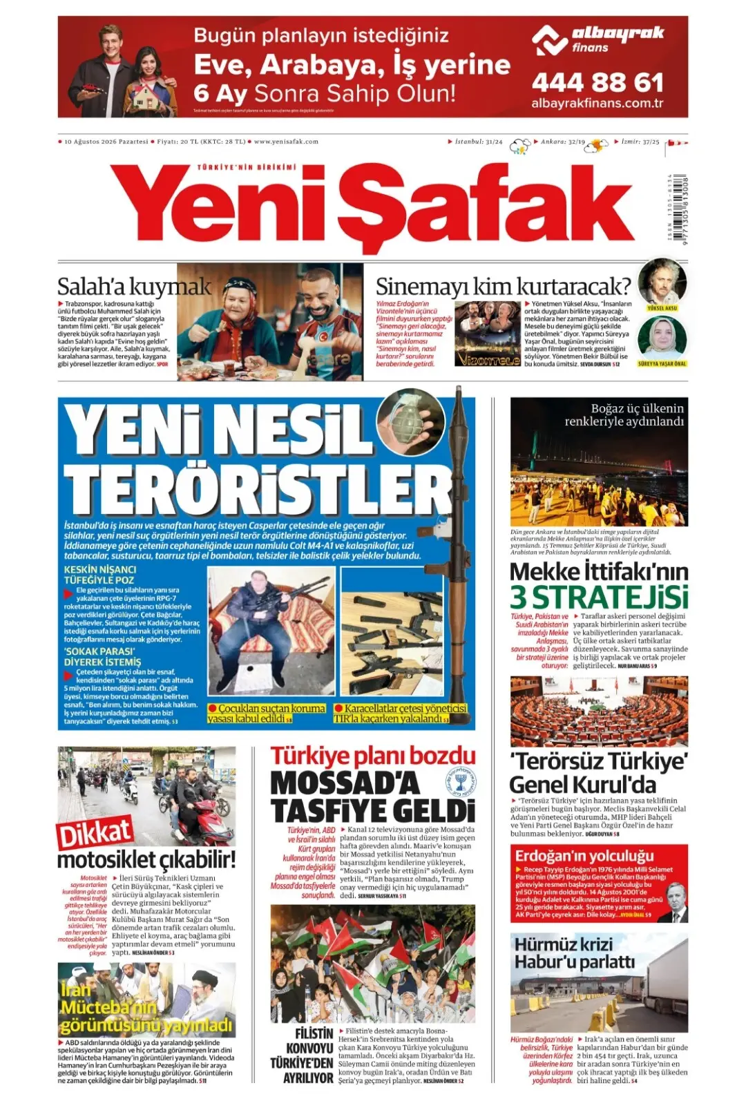 Yeni Şafak Gazetesi gazetesi 10 Ağustos 2026 manşeti