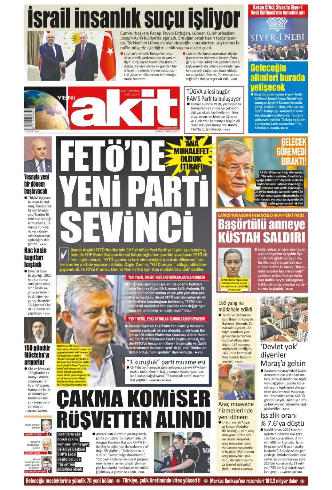Yeni Akit Gazetesi gazetesi 31 Temmuz 2026 manşeti