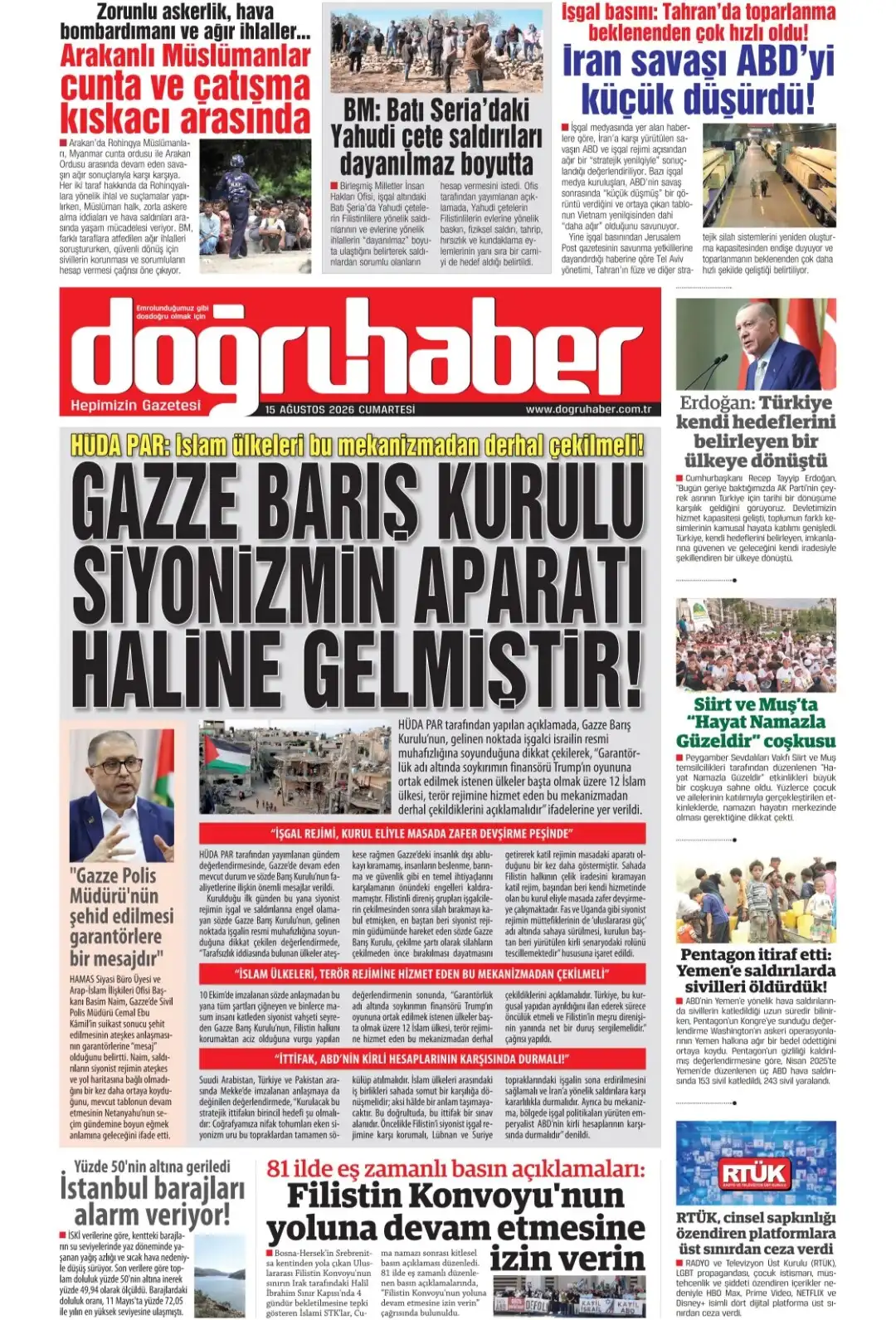 Doğruhaber Gazetesi gazetesi 15 Ağustos 2026 manşeti