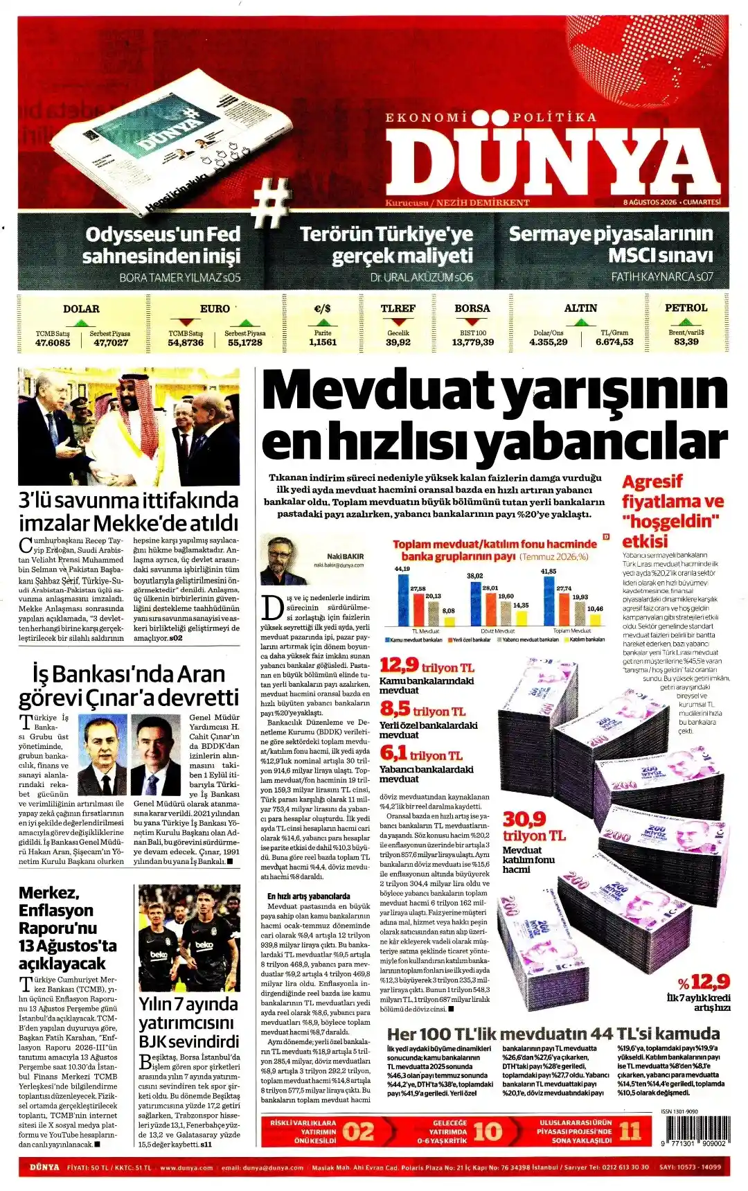 Dünya Gazetesi gazetesi 08 Ağustos 2026 manşeti