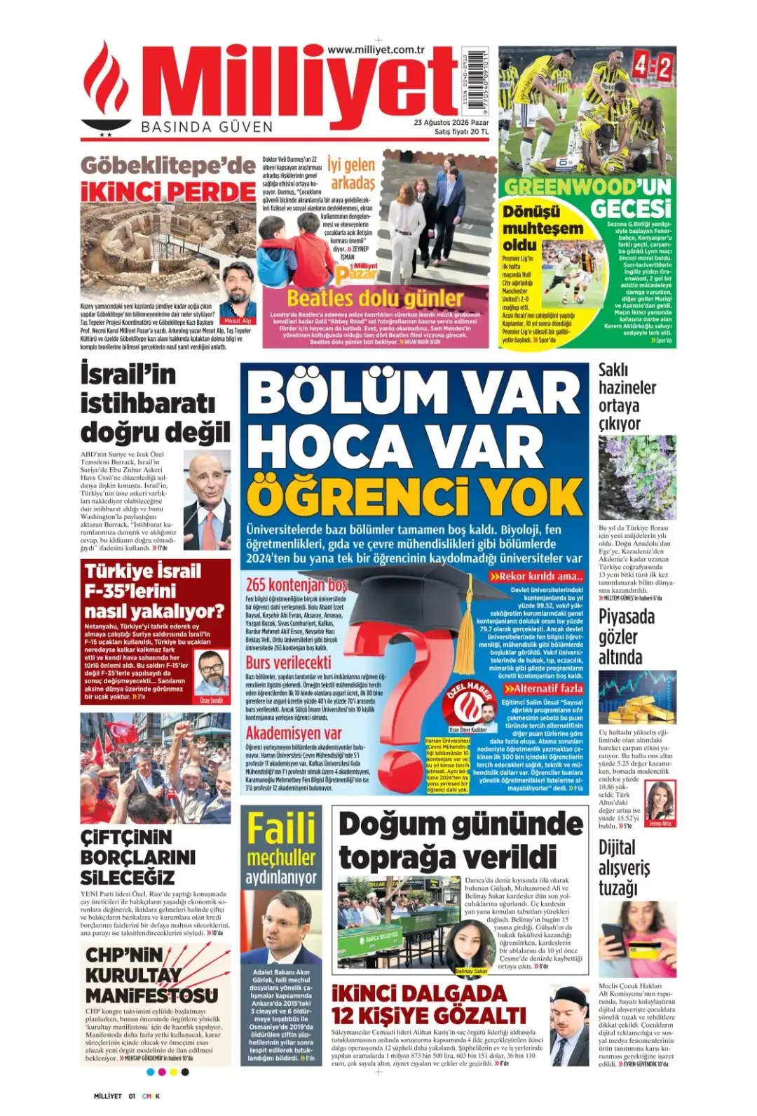 Milliyet Gazetesi gazetesi 23 Ağustos 2026 manşeti
