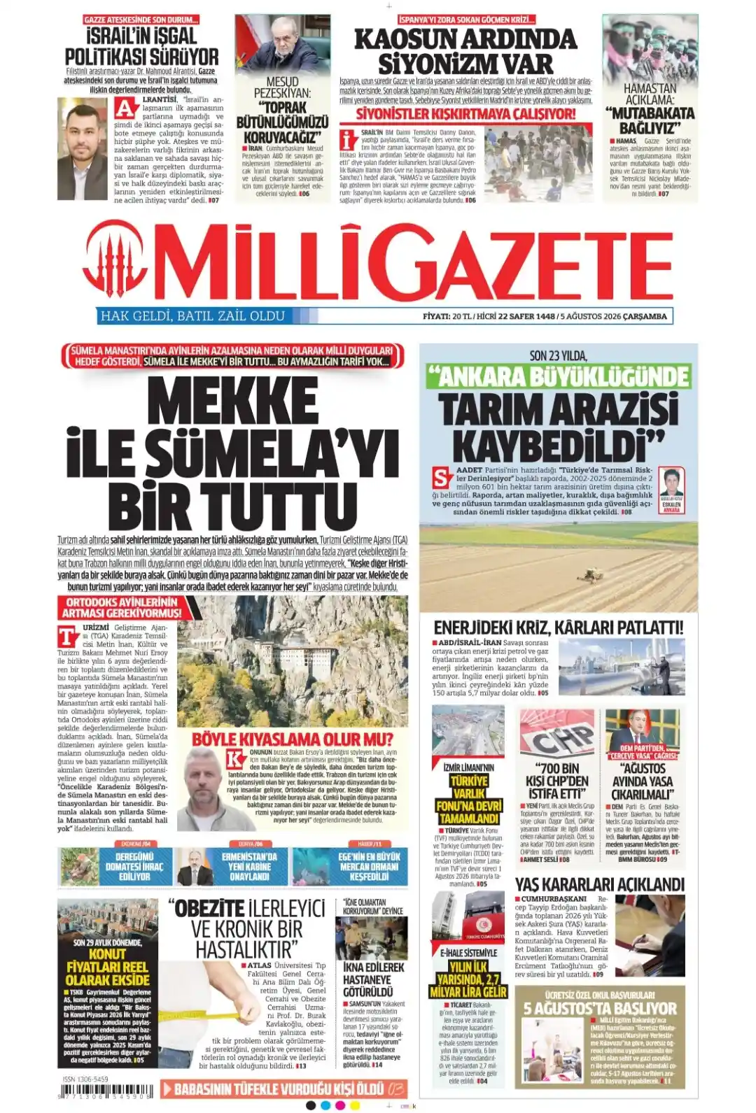 Milli Gazete gazetesi 05 Ağustos 2026 manşeti