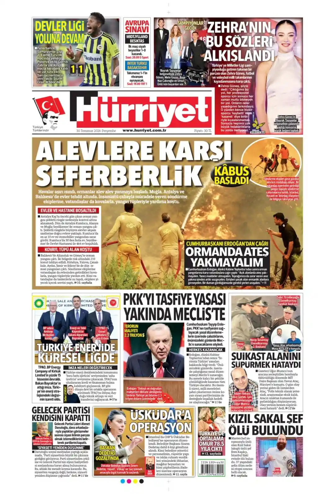 Hürriyet Gazetesi gazetesi 30 Temmuz 2026 manşeti