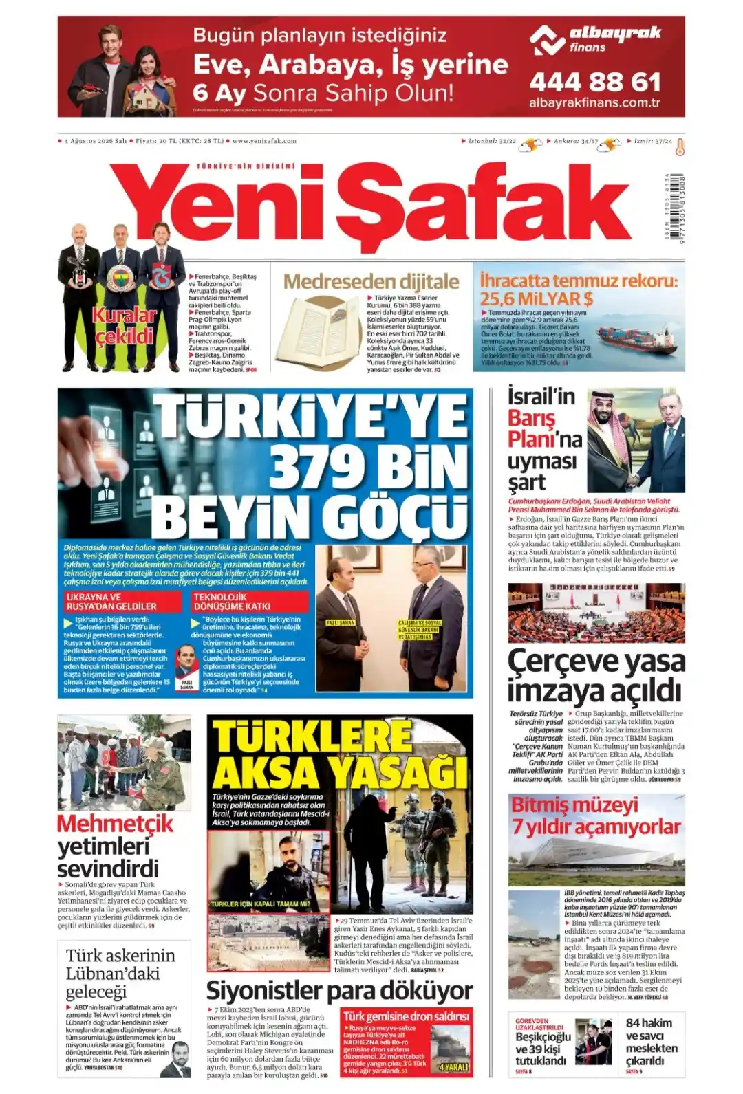 Yeni Şafak Gazetesi gazetesi 04 Ağustos 2026 manşeti