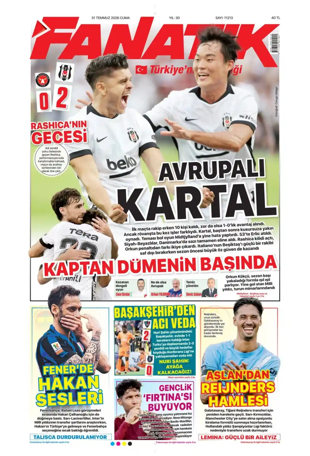 Fanatik Gazetesi gazetesi 31 Temmuz 2026 manşeti