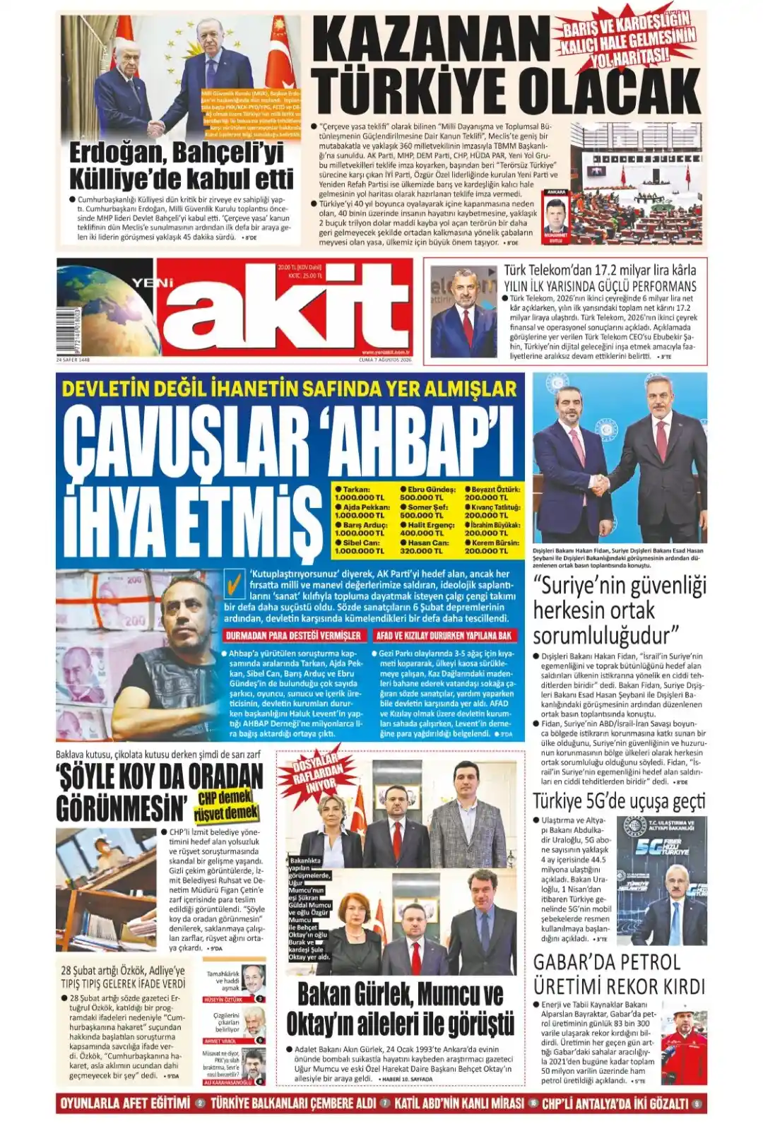 Yeni Akit Gazetesi gazetesi 07 Ağustos 2026 manşeti
