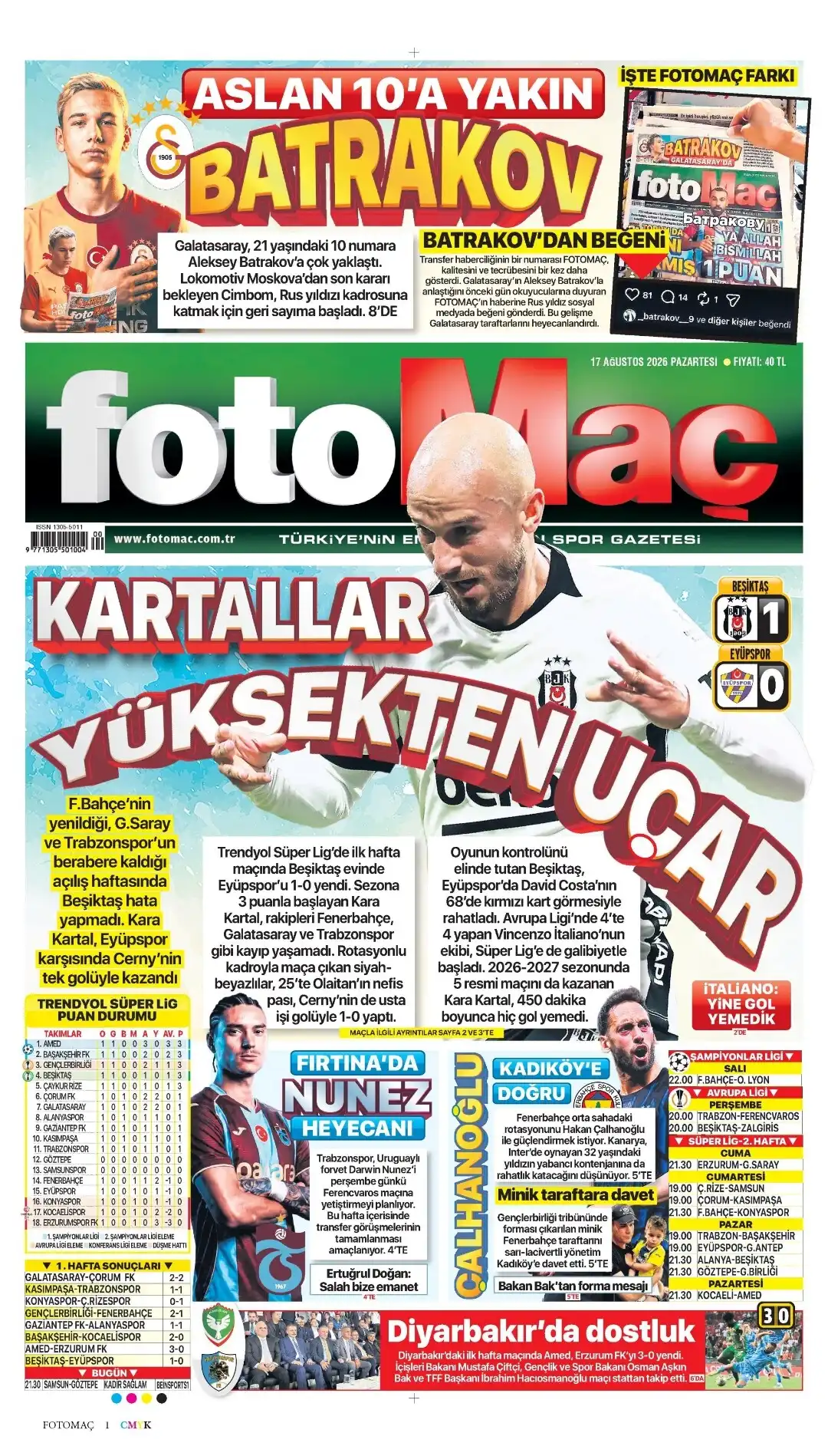 Fotomaç Gazetesi gazetesi 17 Ağustos 2026 manşeti