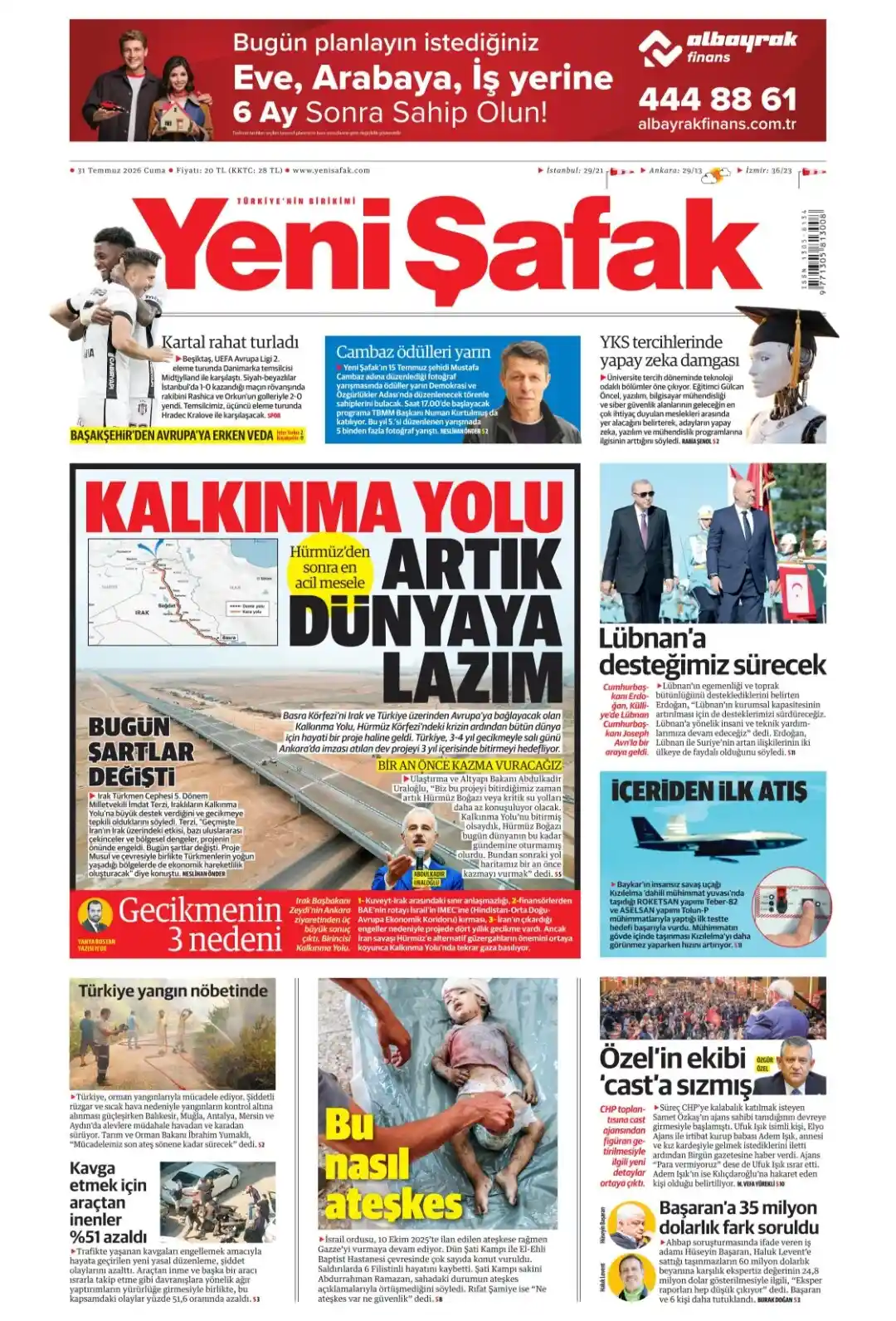 Yeni Şafak Gazetesi gazetesi 31 Temmuz 2026 manşeti