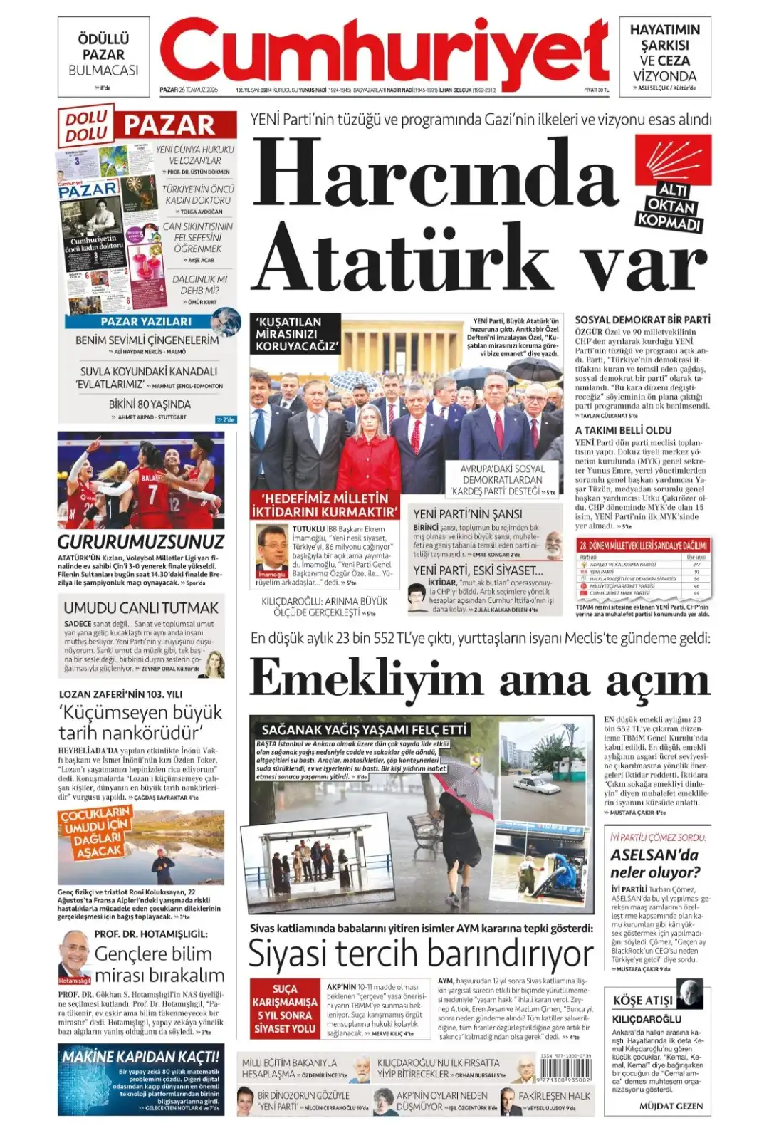 Cumhuriyet Gazetesi gazetesi 26 Temmuz 2026 manşeti