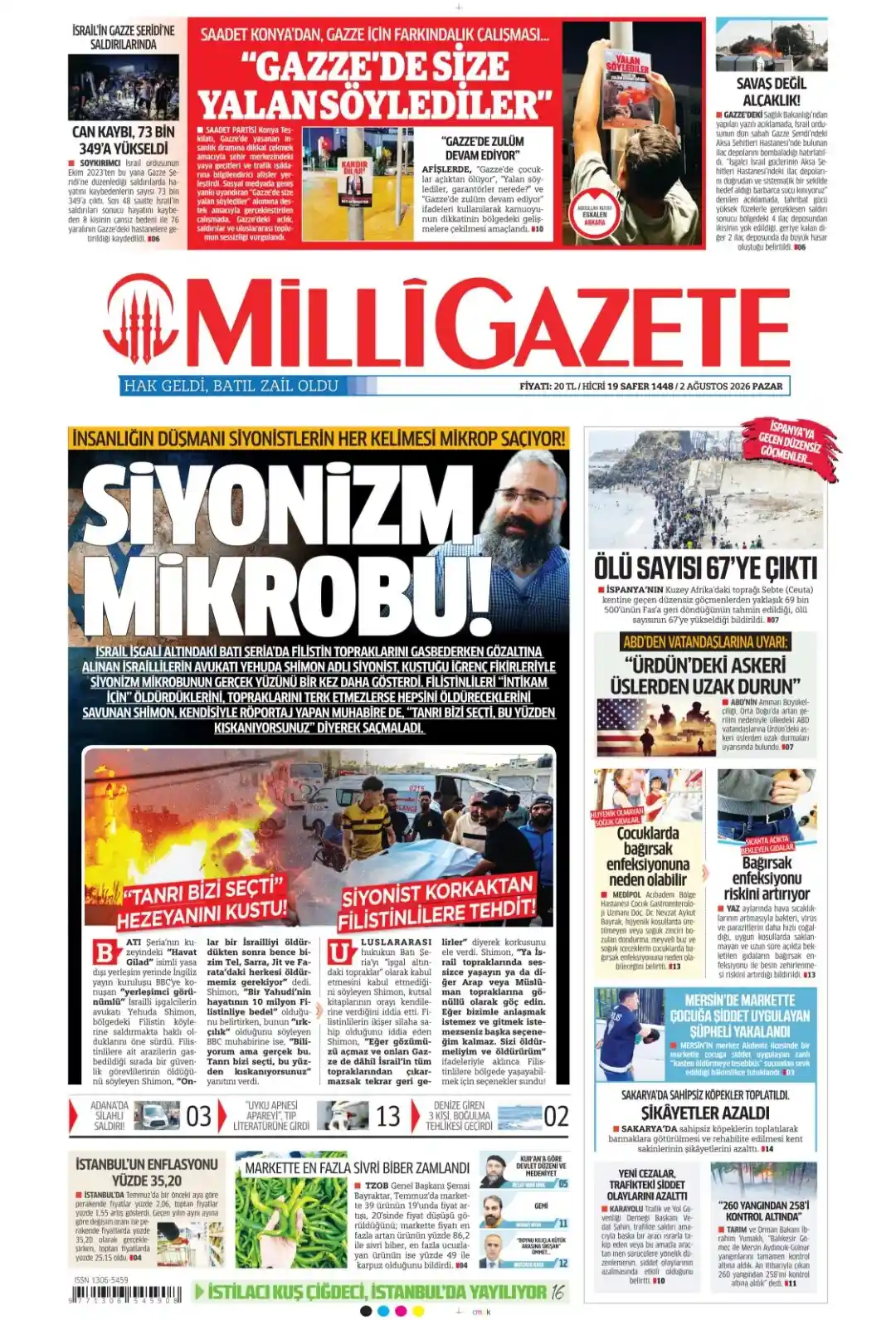 Milli Gazete gazetesi 02 Ağustos 2026 manşeti