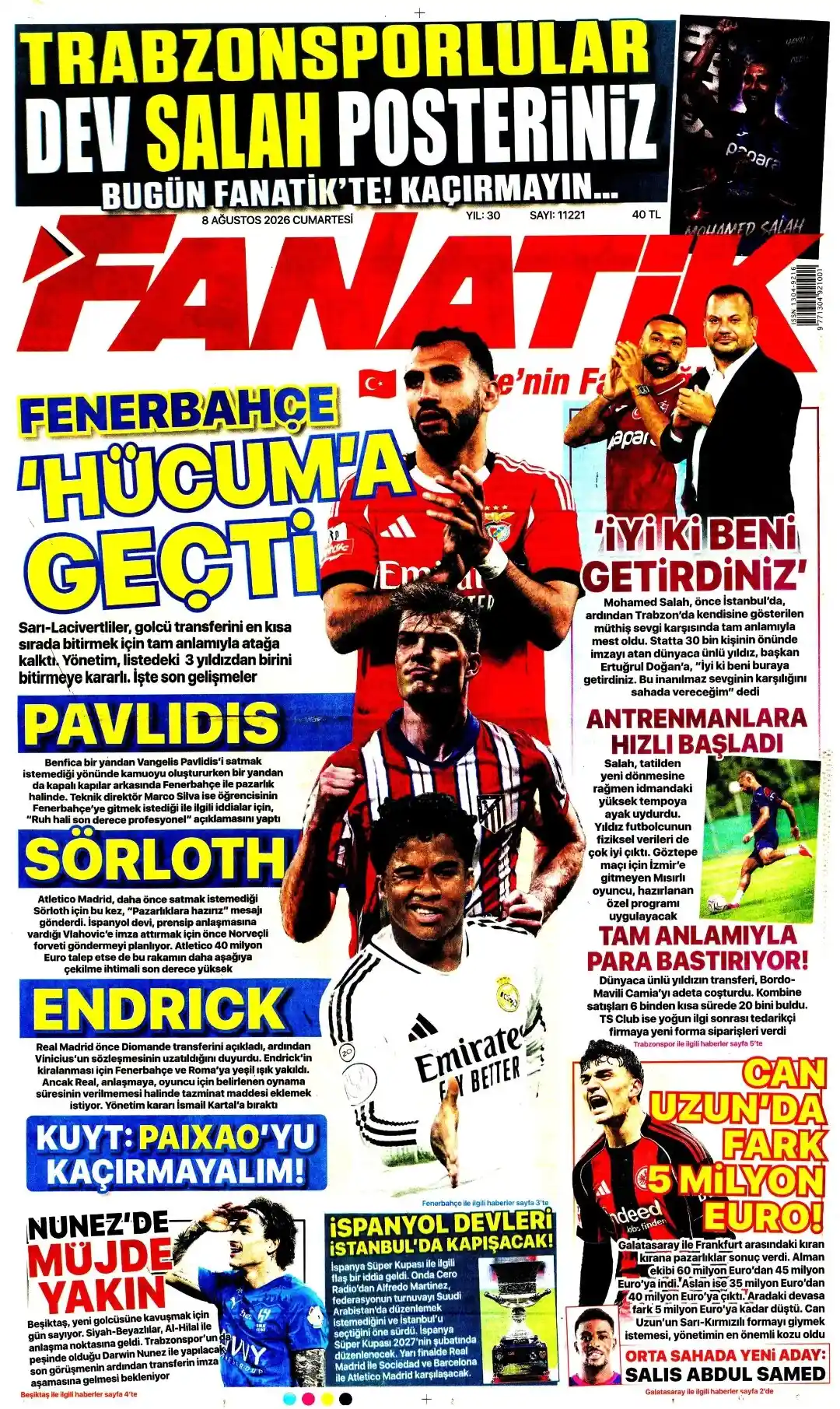 Fanatik Gazetesi gazetesi 08 Ağustos 2026 manşeti