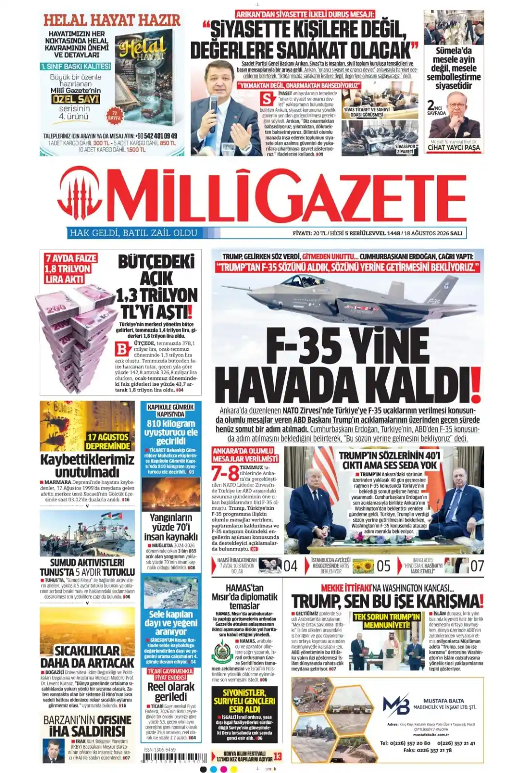 Milli Gazete gazetesi 18 Ağustos 2026 manşeti