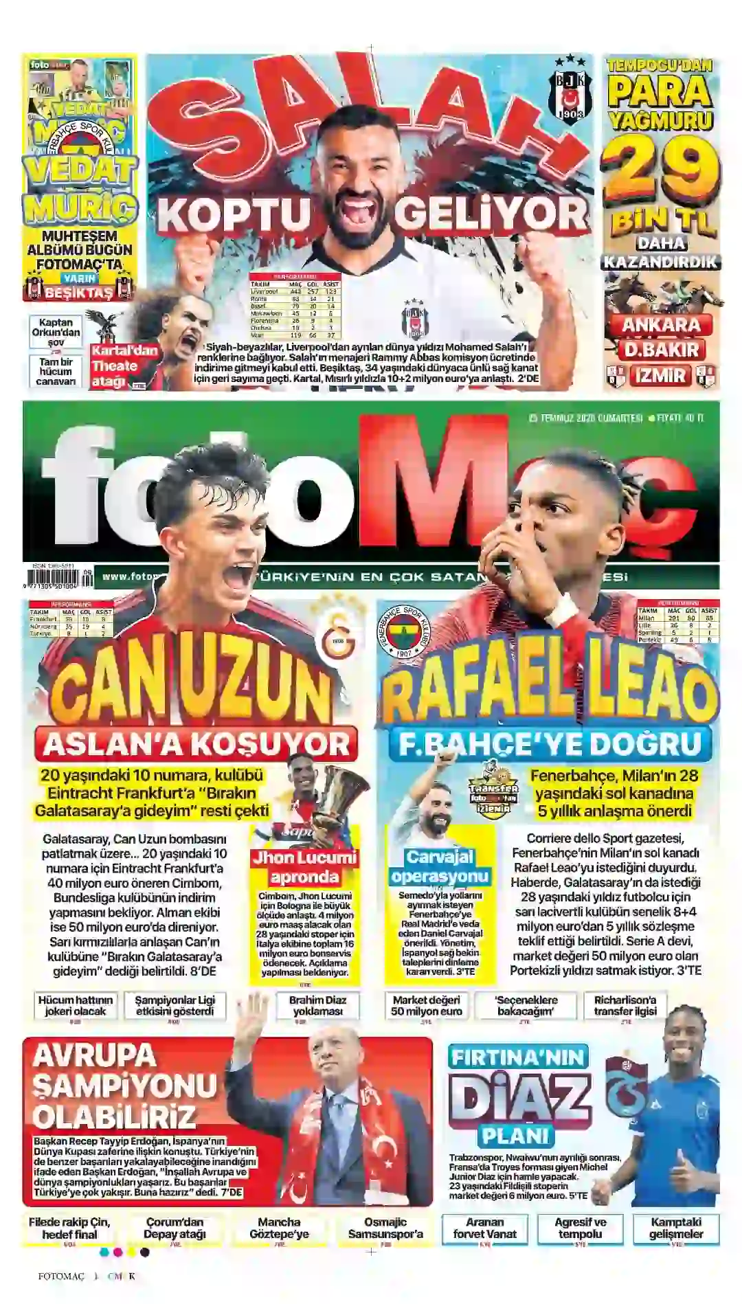 Fotomaç Gazetesi gazetesi 25 Temmuz 2026 manşeti
