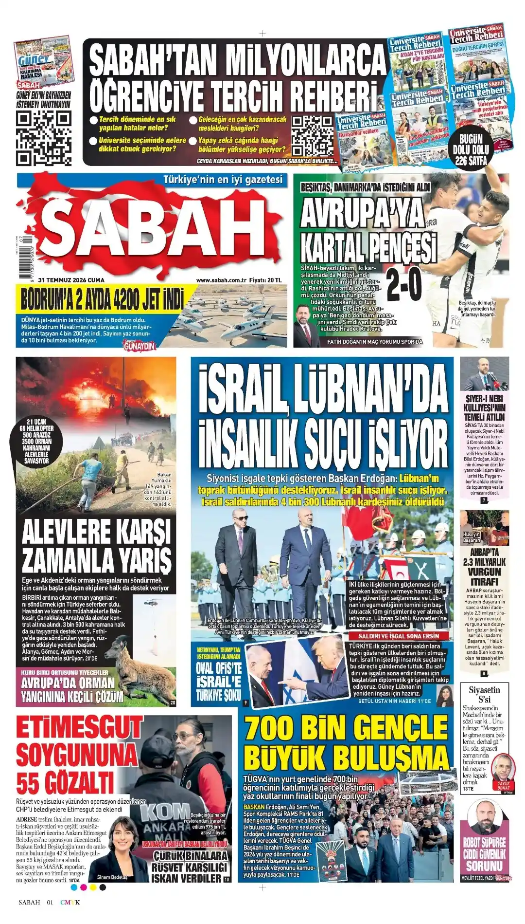 Sabah Gazetesi gazetesi 31 Temmuz 2026 manşeti