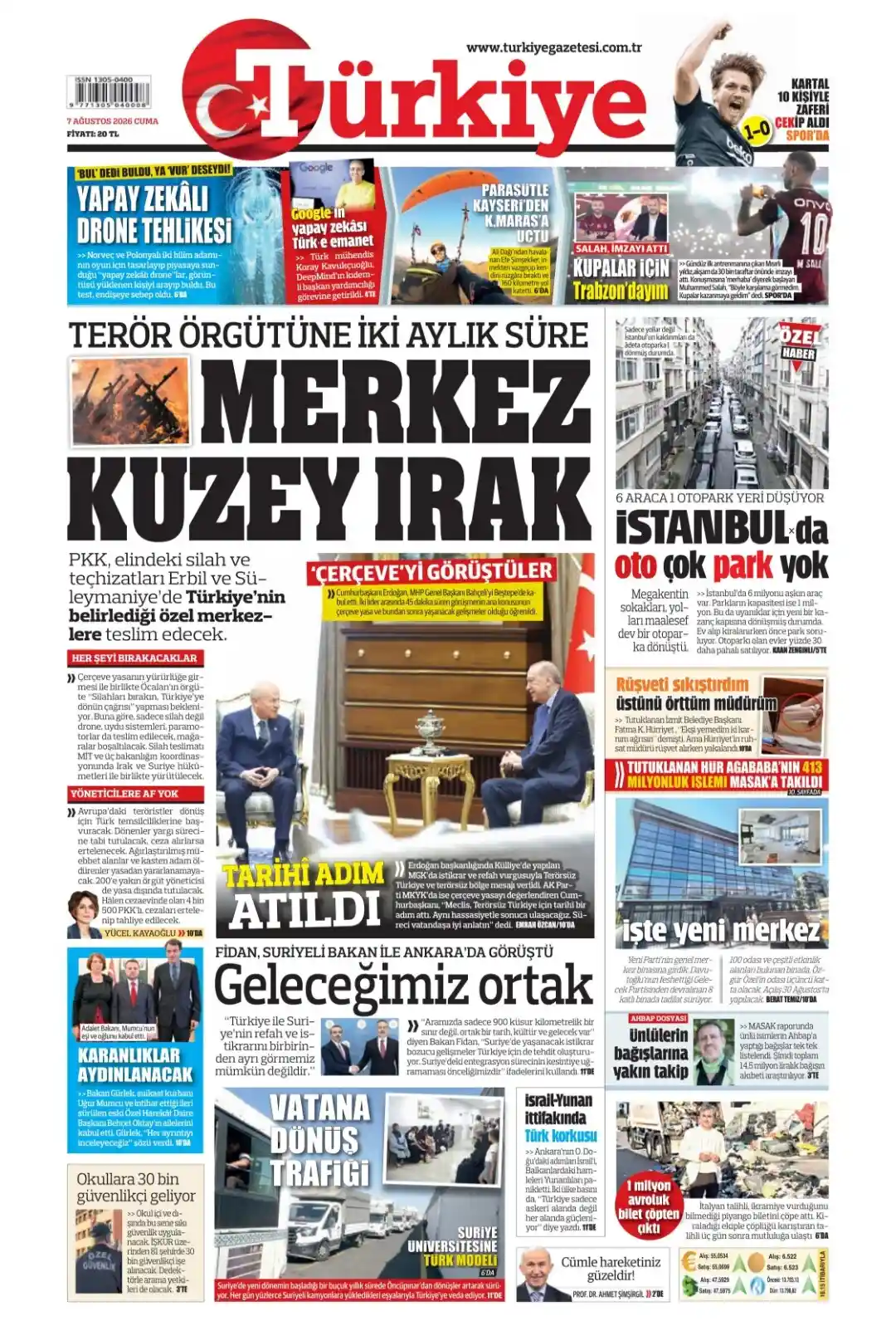 Türkiye Gazetesi gazetesi 07 Ağustos 2026 manşeti