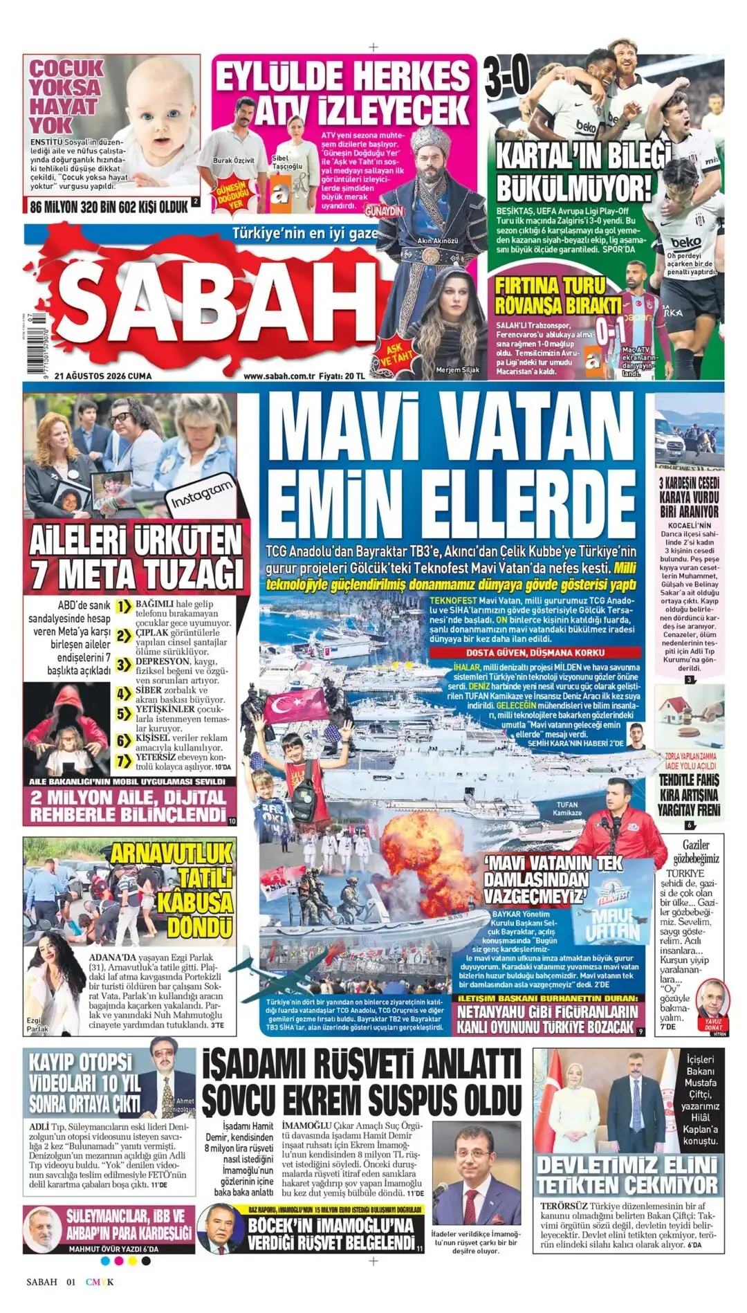 Sabah Gazetesi gazetesi 21 Ağustos 2026 manşeti