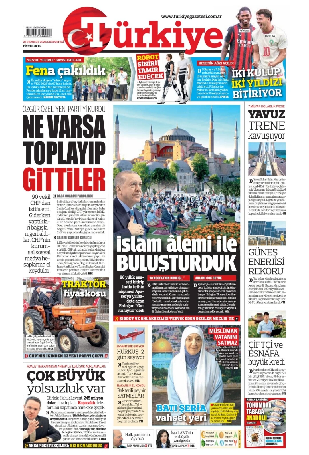 Türkiye Gazetesi gazetesi 25 Temmuz 2026 manşeti