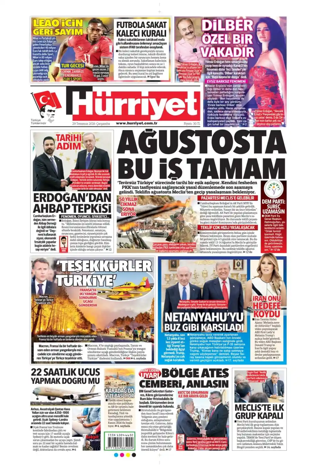 Hürriyet Gazetesi gazetesi 29 Temmuz 2026 manşeti