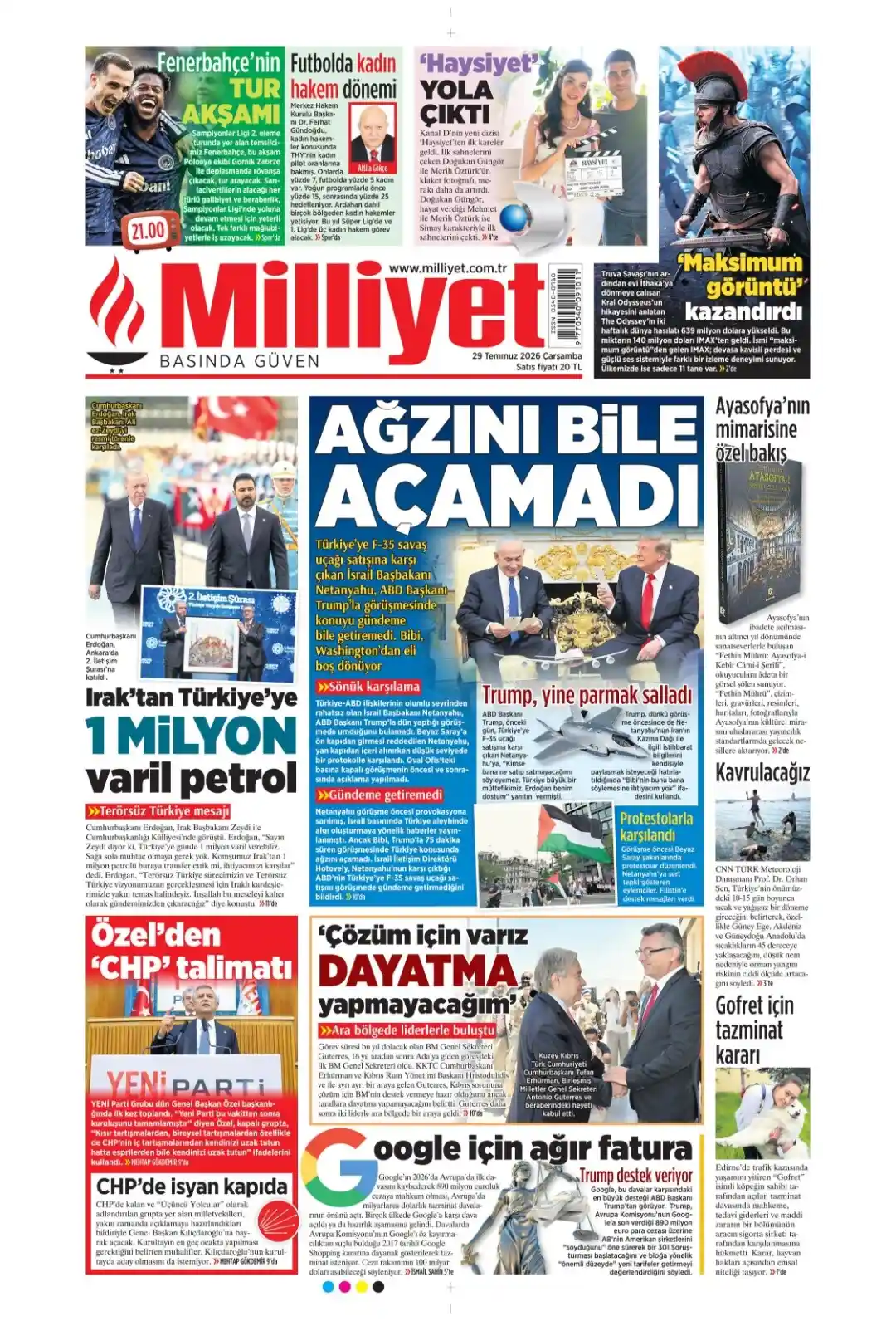 Milliyet Gazetesi gazetesi 29 Temmuz 2026 manşeti