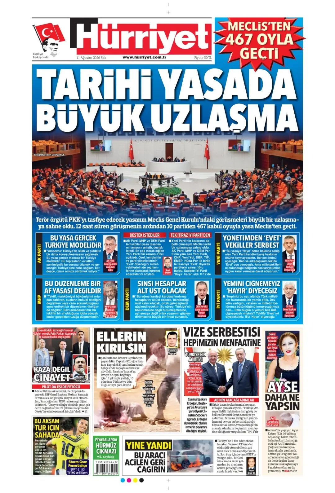 Hürriyet Gazetesi gazetesi 11 Ağustos 2026 manşeti