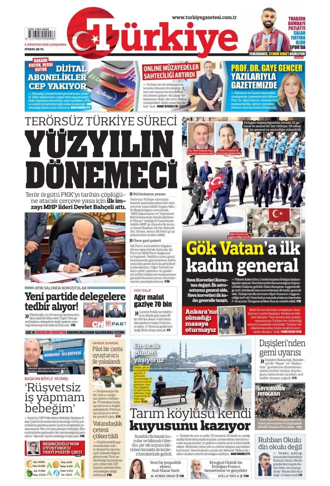 Türkiye Gazetesi gazetesi 05 Ağustos 2026 manşeti