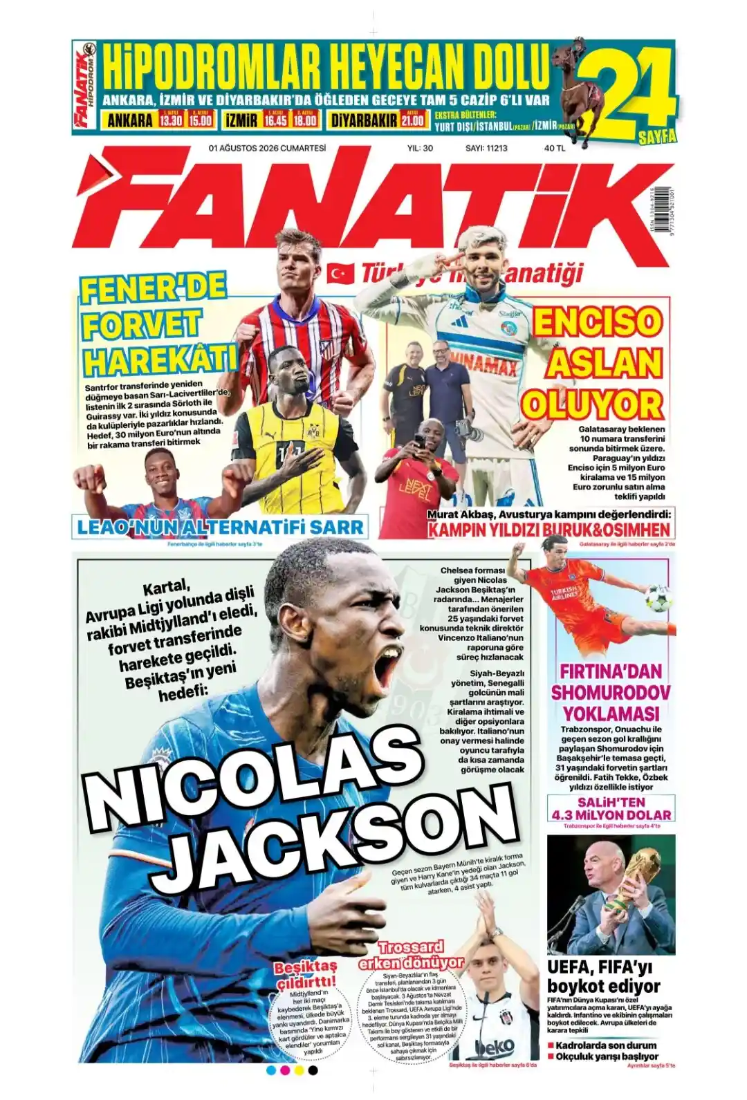 Fanatik Gazetesi gazetesi 01 Ağustos 2026 manşeti