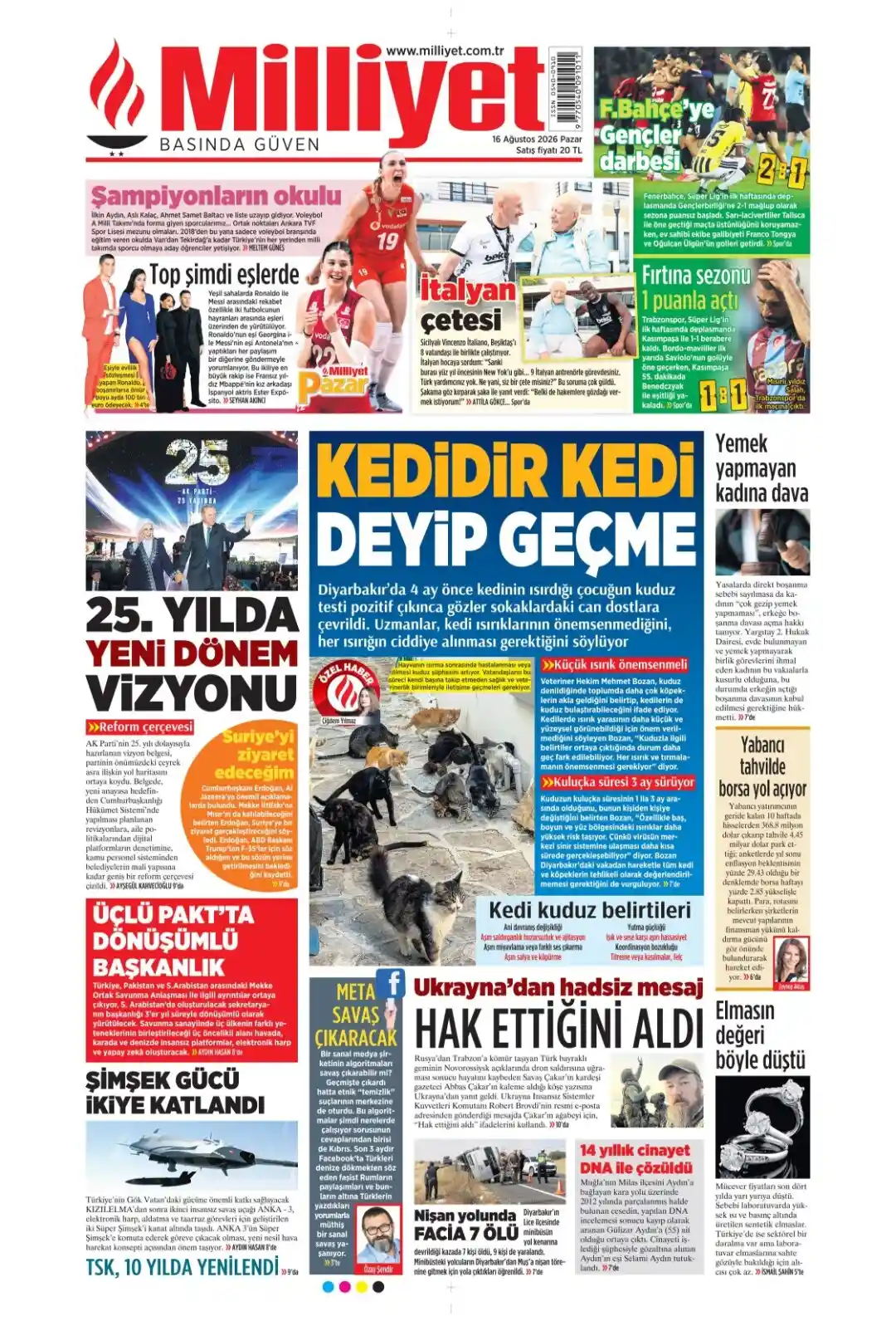 Milliyet Gazetesi gazetesi 16 Ağustos 2026 manşeti