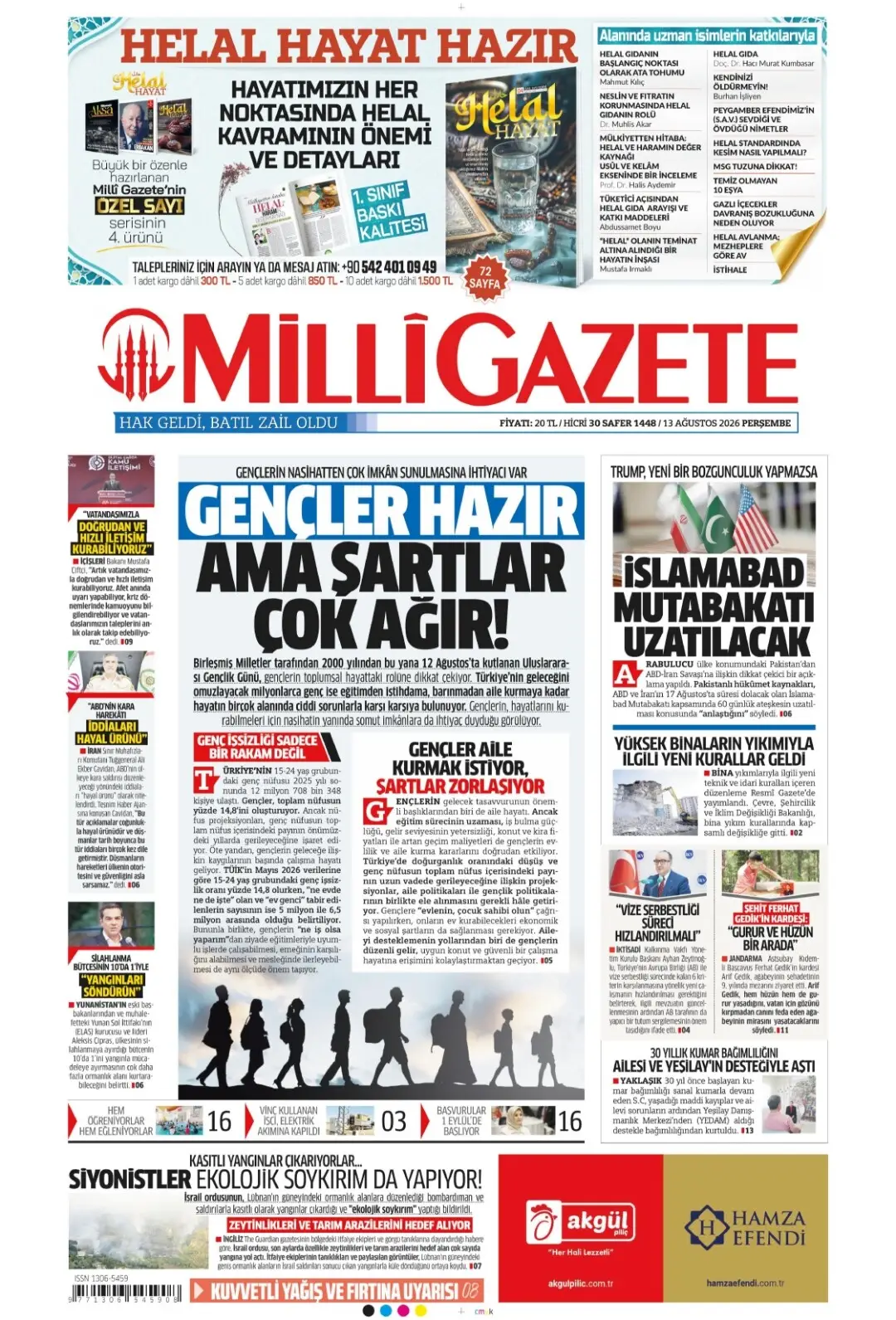 Milli Gazete gazetesi 13 Ağustos 2026 manşeti