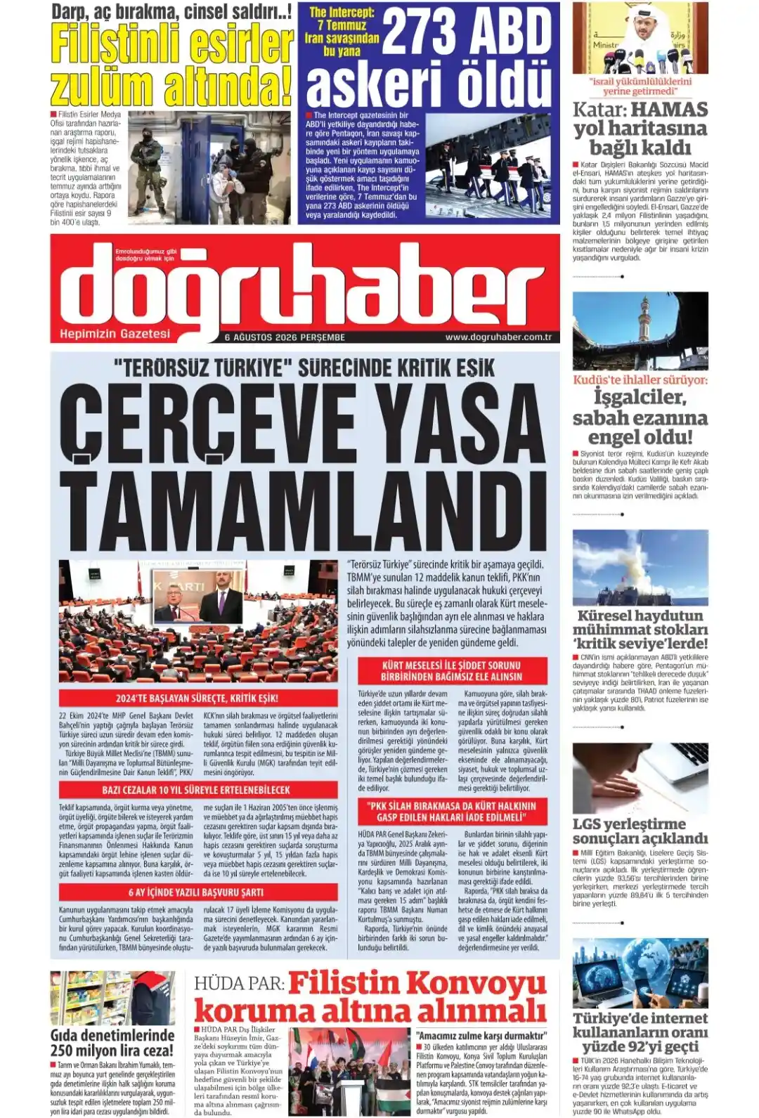 Doğruhaber Gazetesi gazetesi 06 Ağustos 2026 manşeti