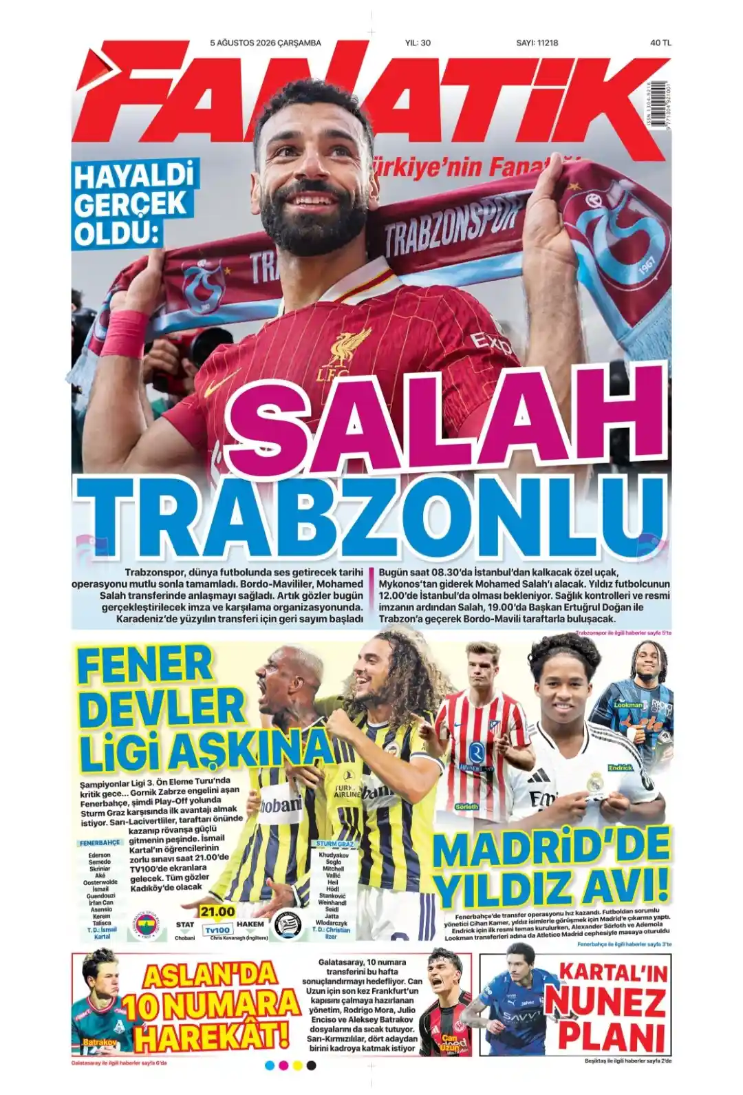 Fanatik Gazetesi gazetesi 05 Ağustos 2026 manşeti